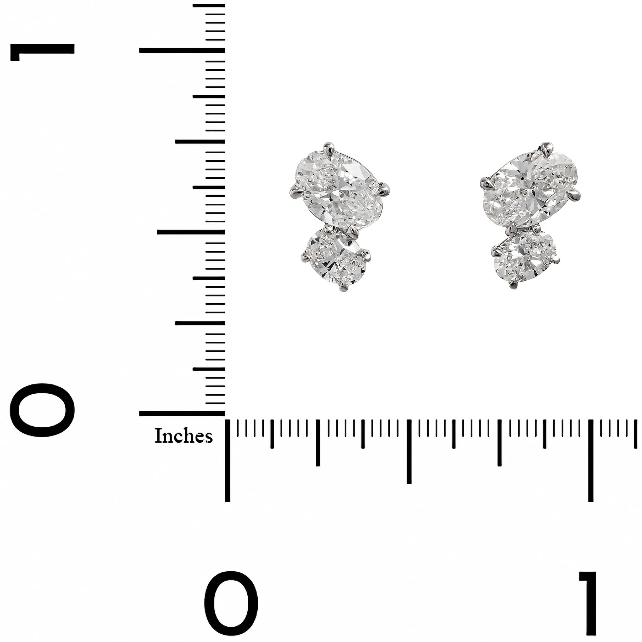 18K White Gold 2 Stone Oval Diamond Stud Earrings - Image 2