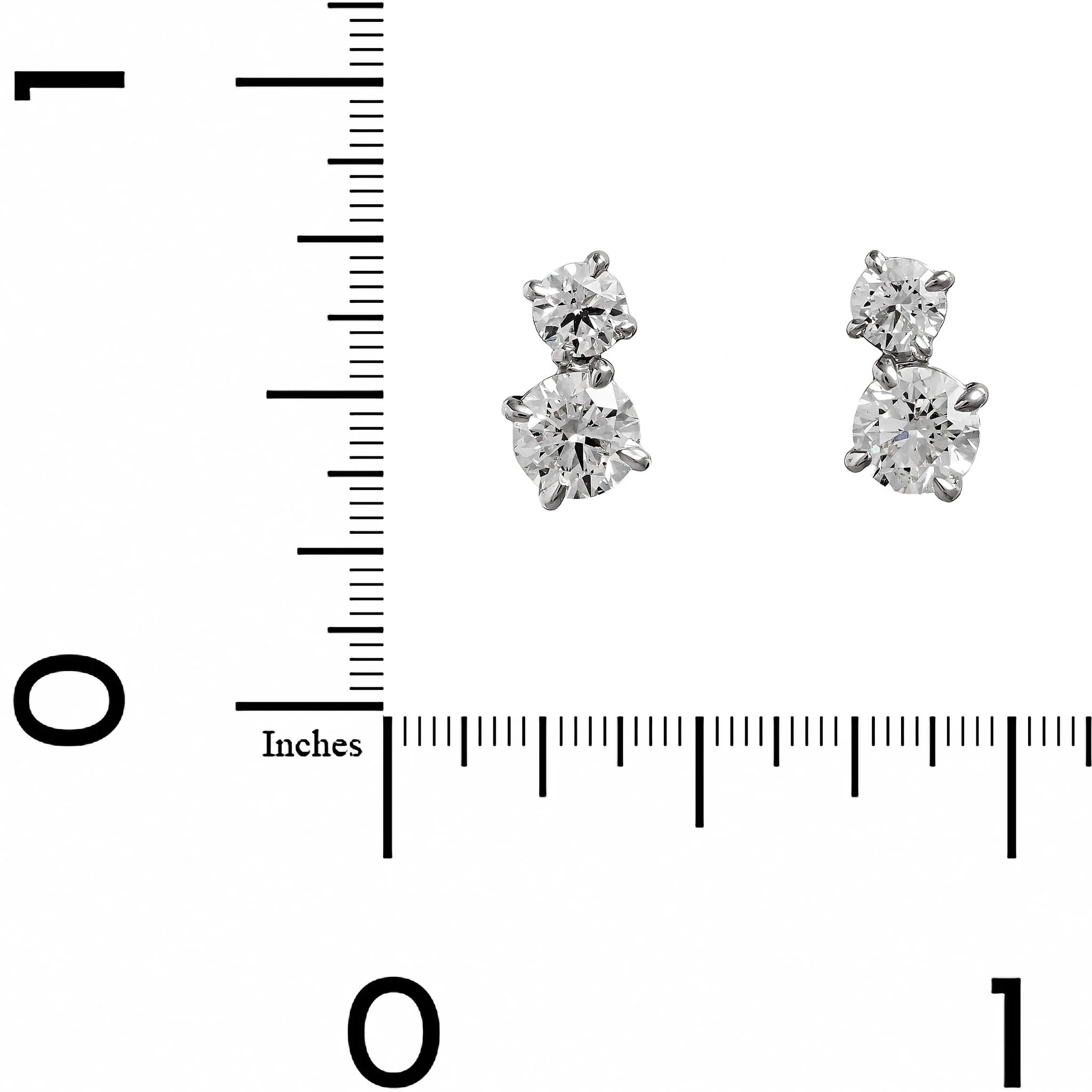 18K White Gold 2 Stone Round Diamond Stud Earrings - Image 2