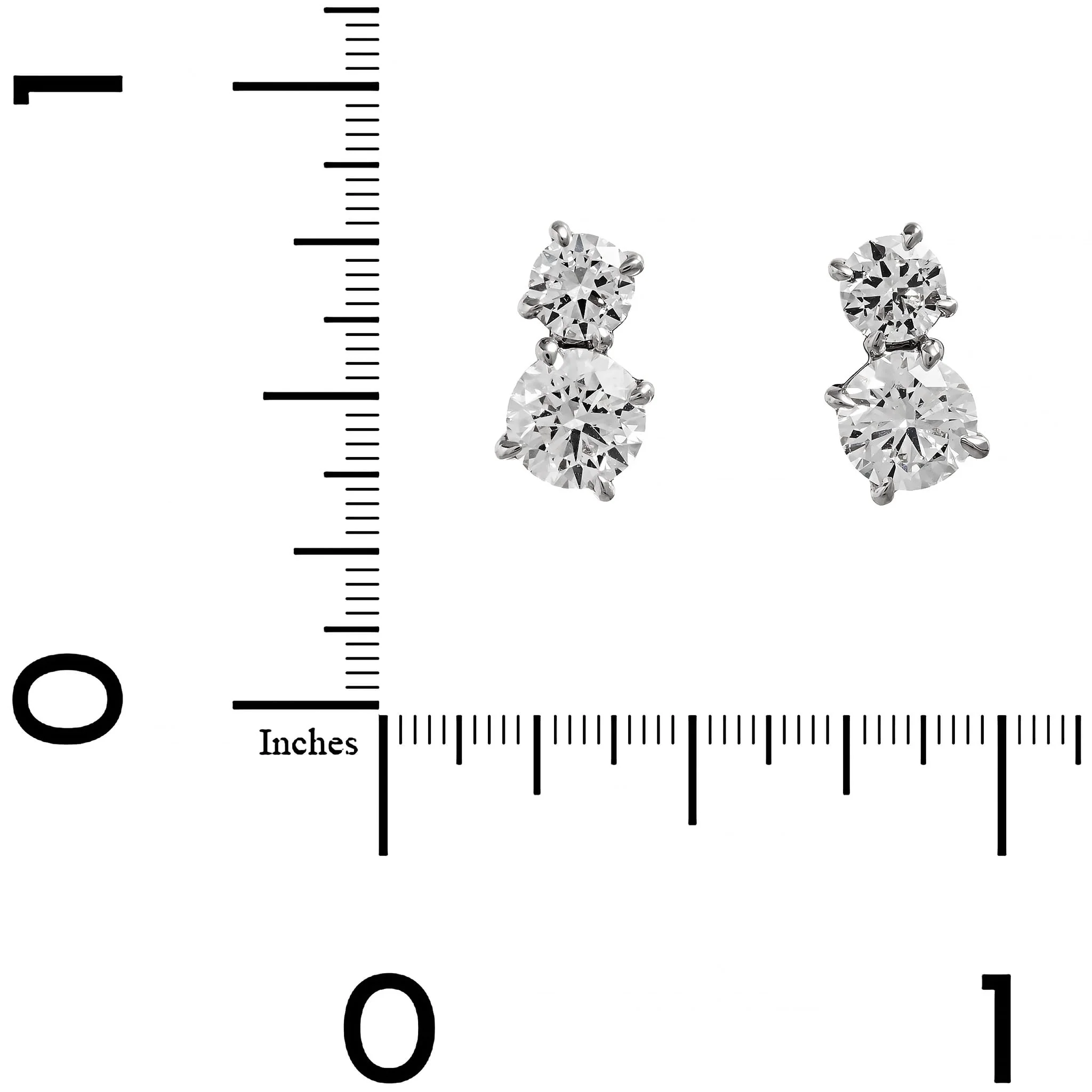 18K White Gold 2 Stone Round Diamond Stud Earrings - Image 2