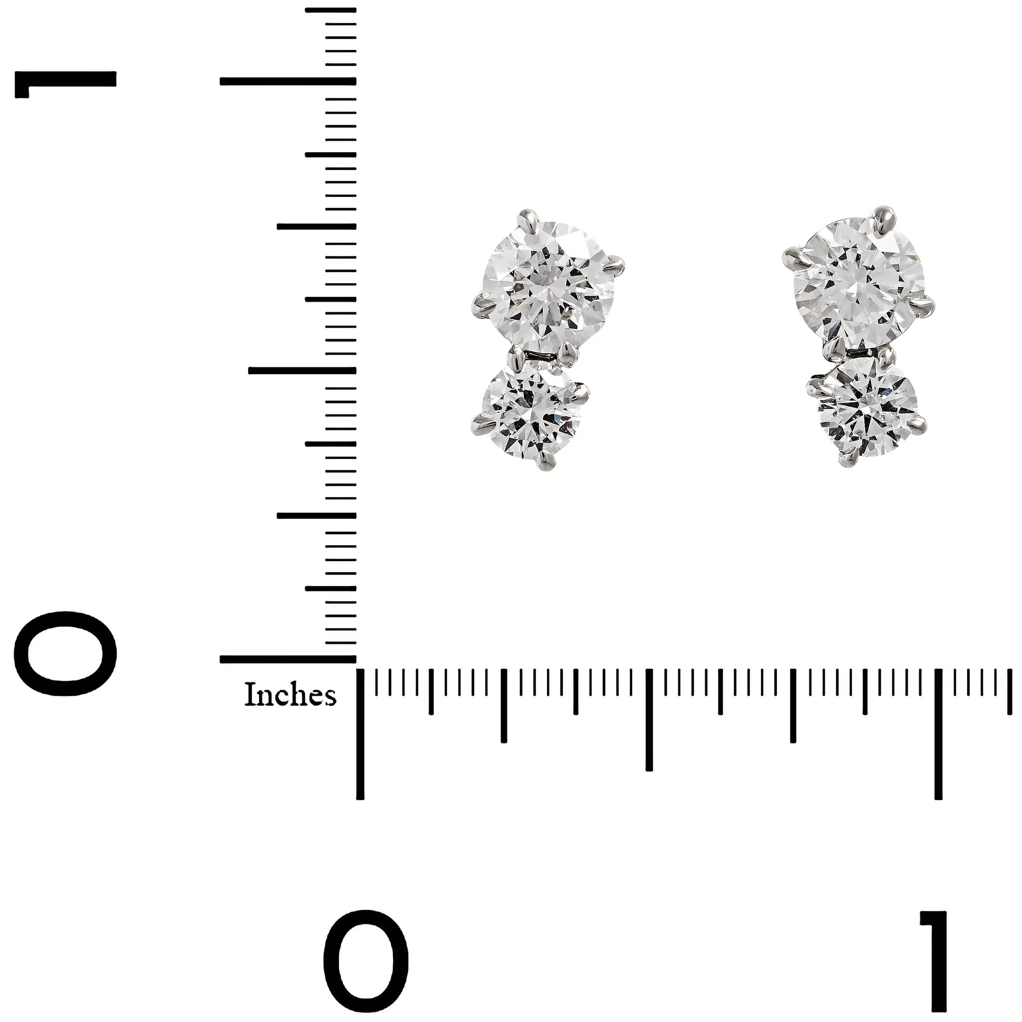 18K White Gold 2 Stone Round Diamond Stud Earrings - Image 2