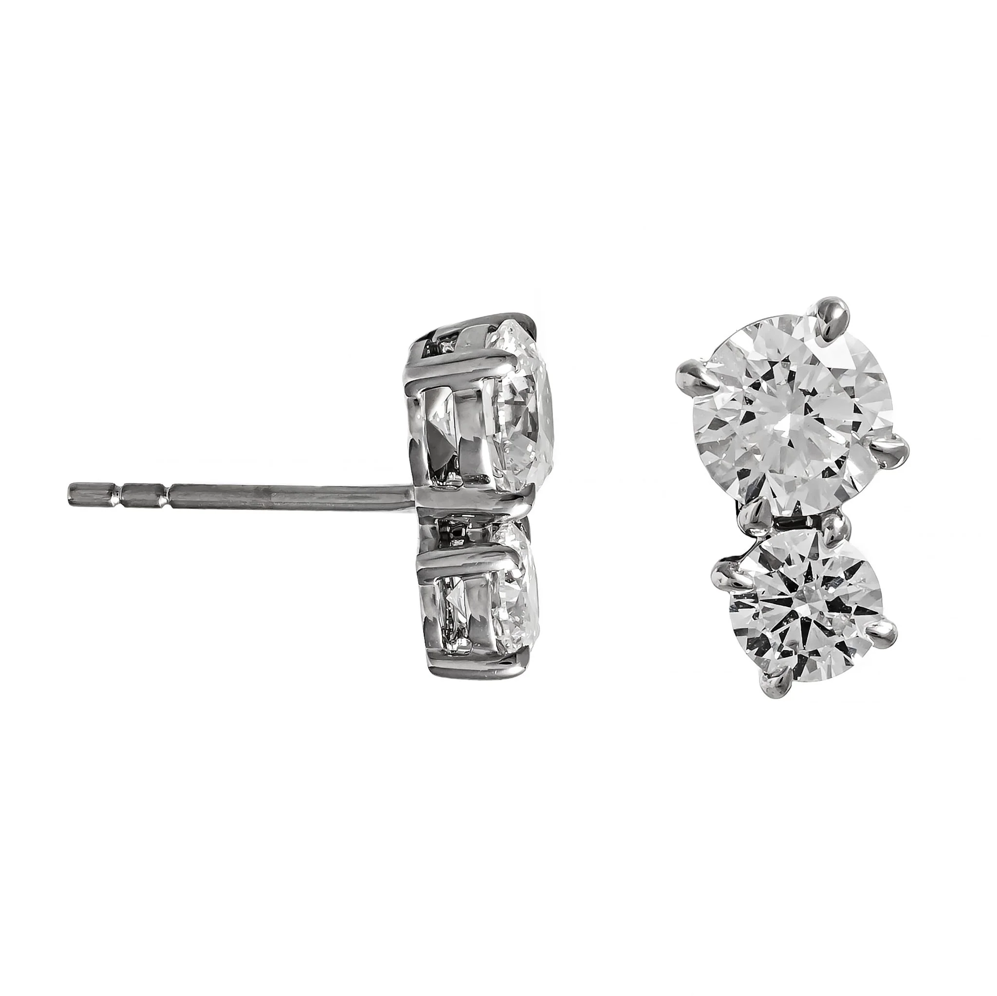 18K White Gold 2 Stone Round Diamond Stud Earrings - Image 3