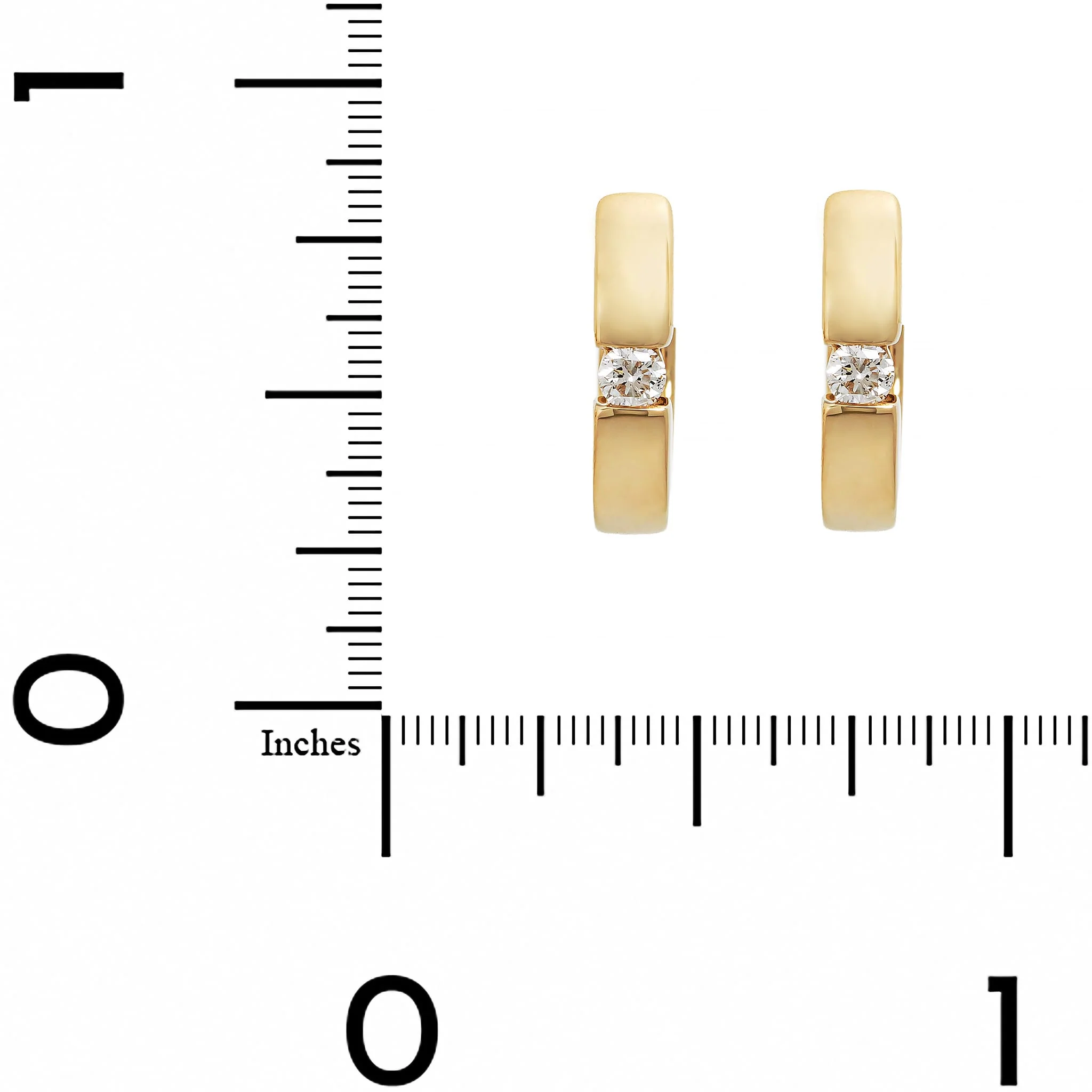 14K Yellow Gold Square Edge Solitaire Diamond Huggie Earrings - Image 2