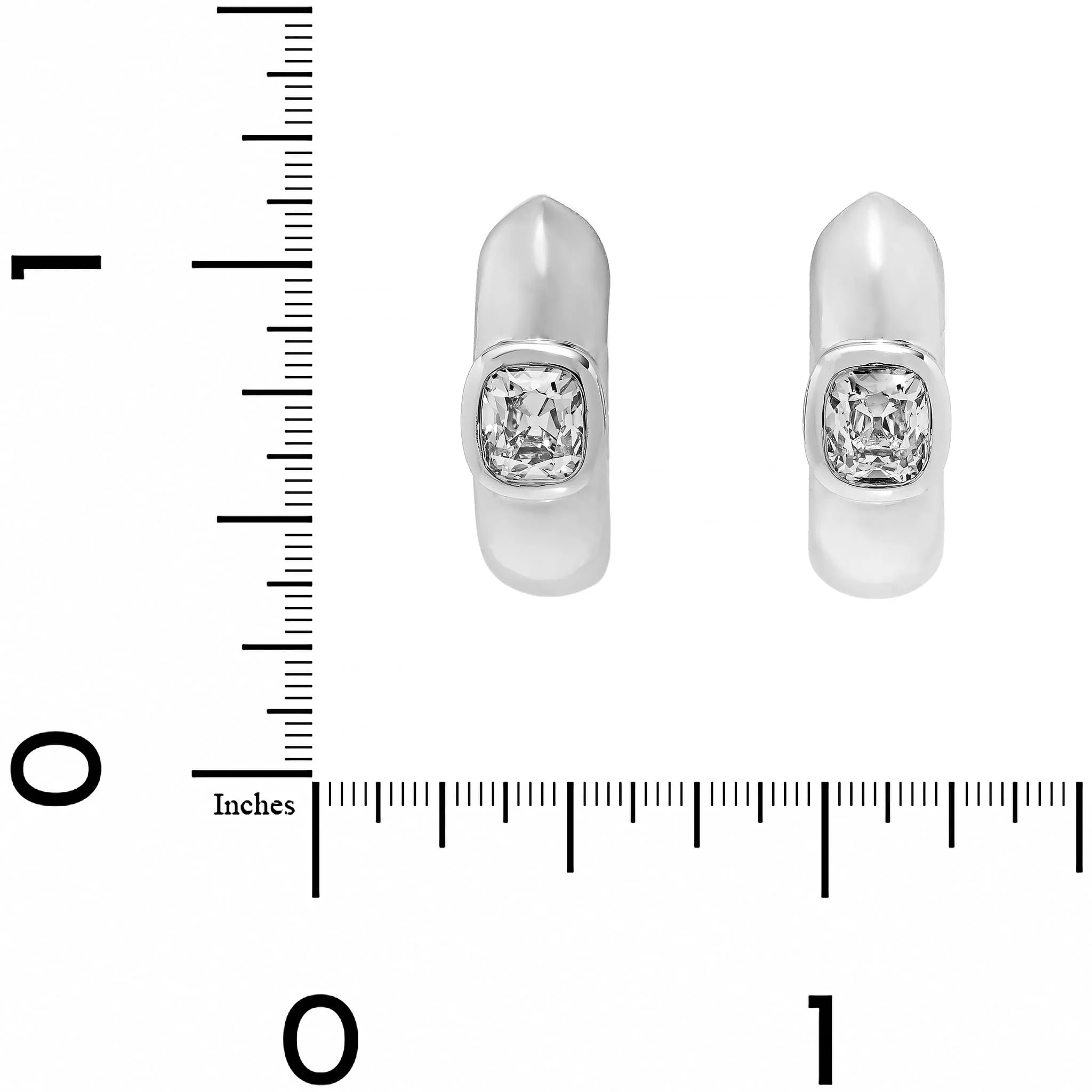 18K White Gold Bezel Set Cushion Diamond Huggie Earrings - Image 2