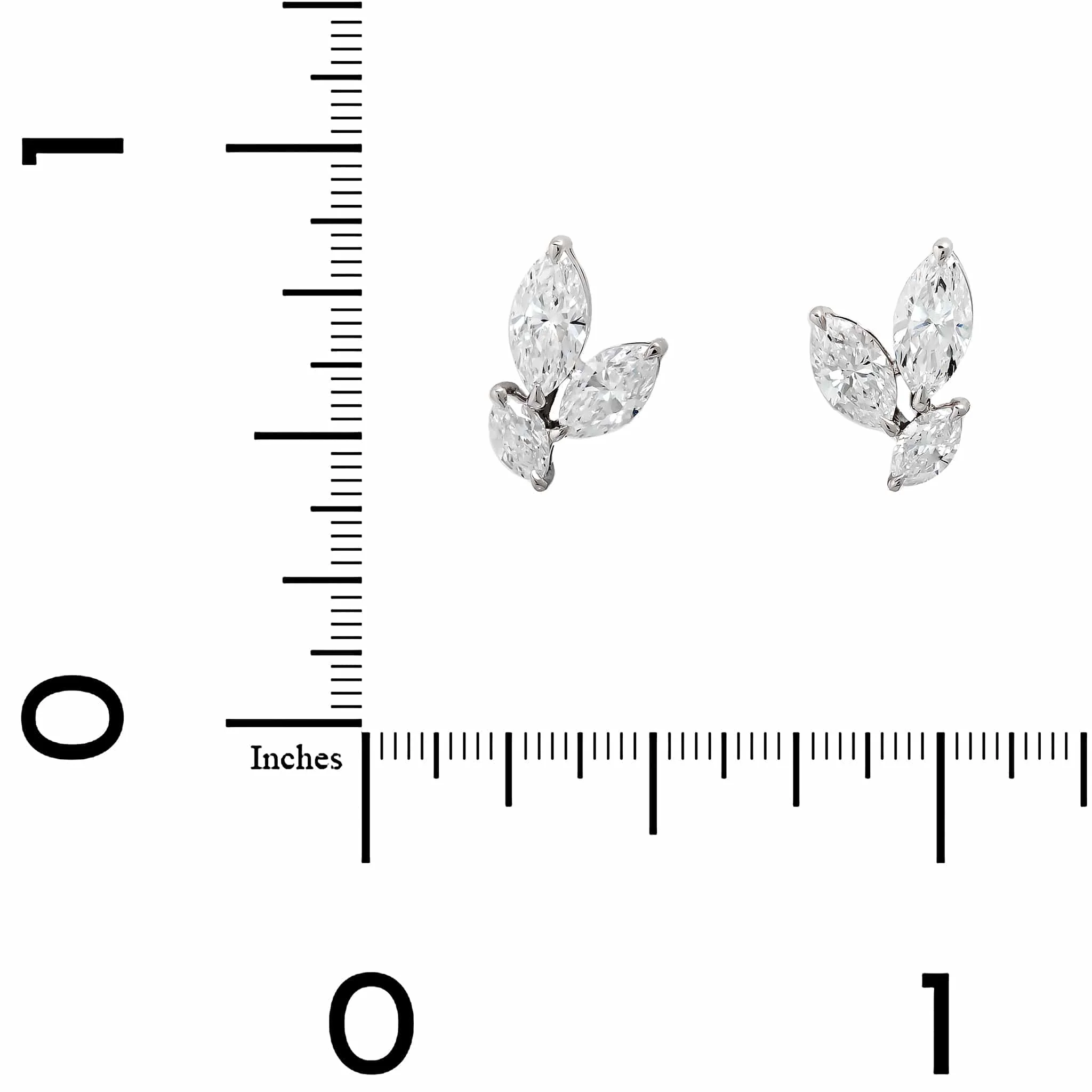 18K White Gold Marquise Shaped Diamond Cluster Stud Earrings - Image 2