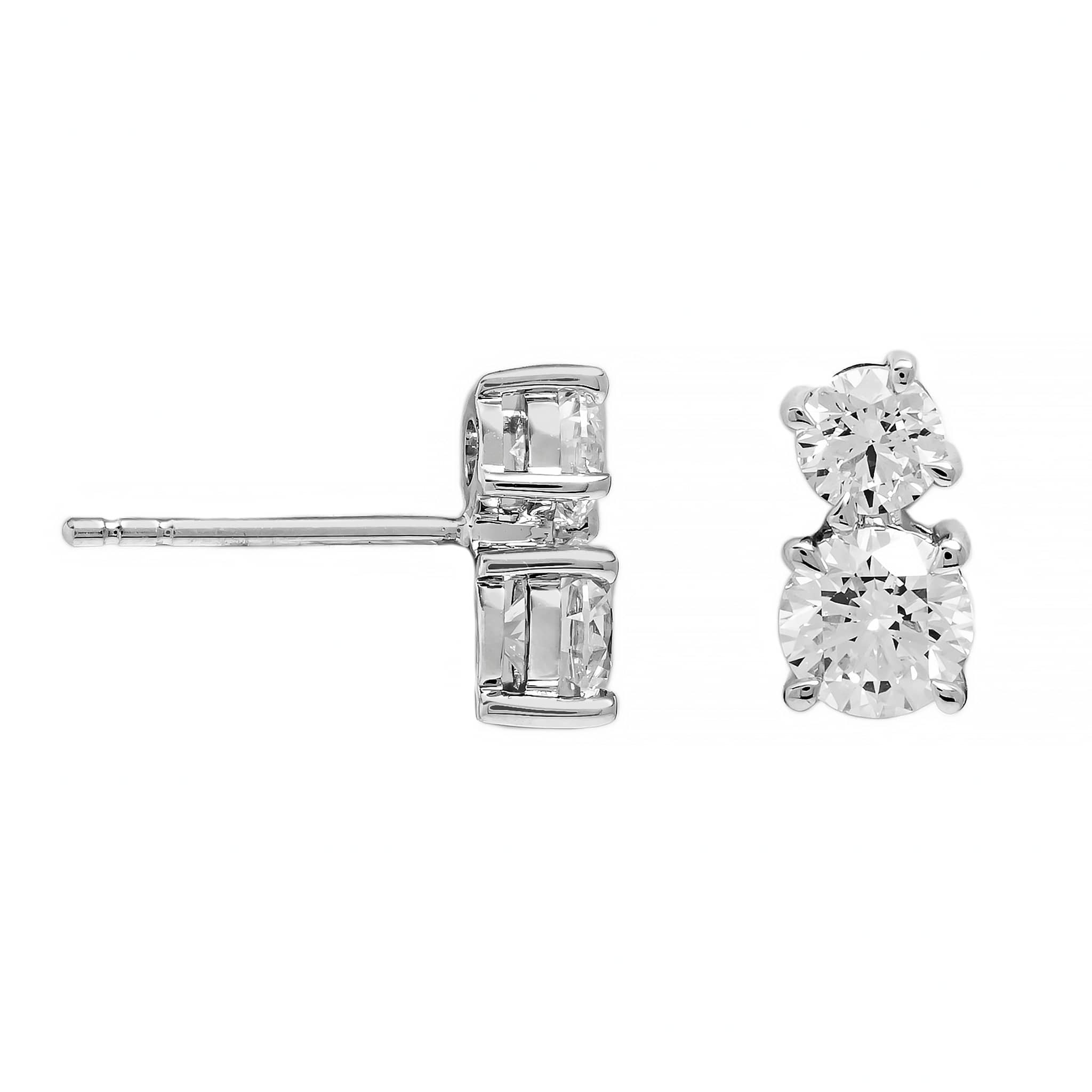 18K White Gold 2 Stone Round Diamond Stud Earrings