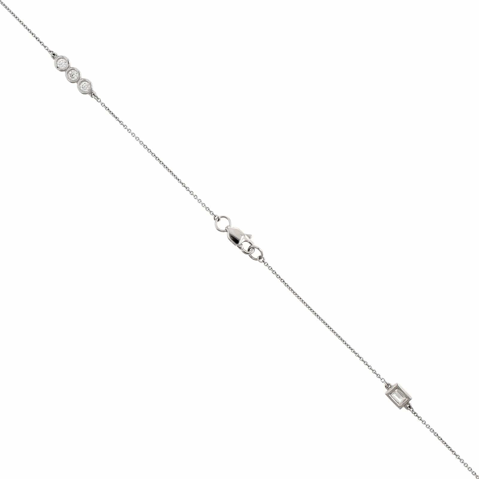 14K White Gold Baguette & Round Diamond By The Yard Necklace - Image 3