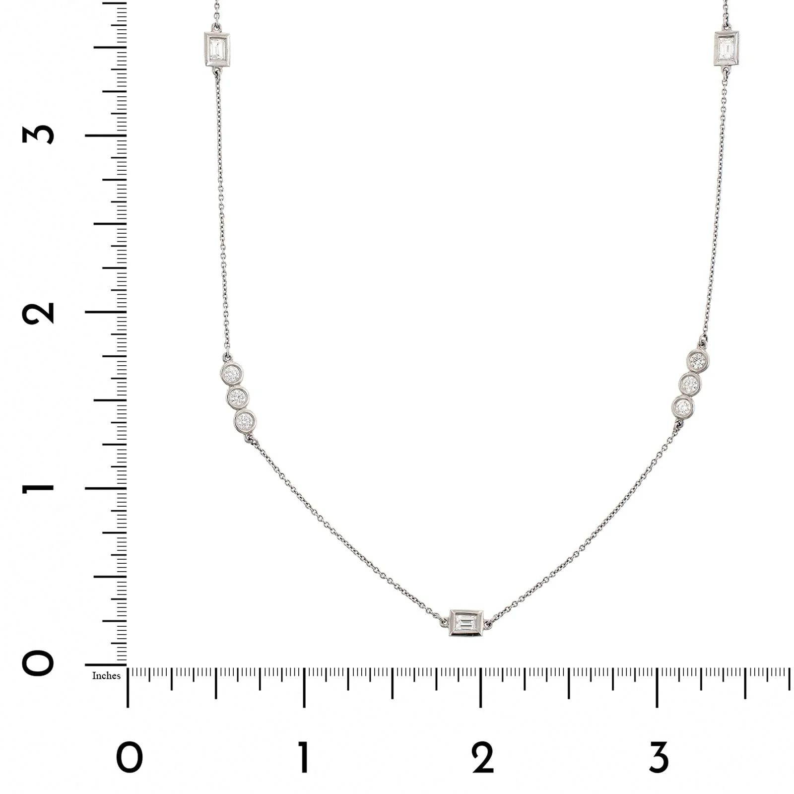 14K White Gold Baguette & Round Diamond By The Yard Necklace - Image 4