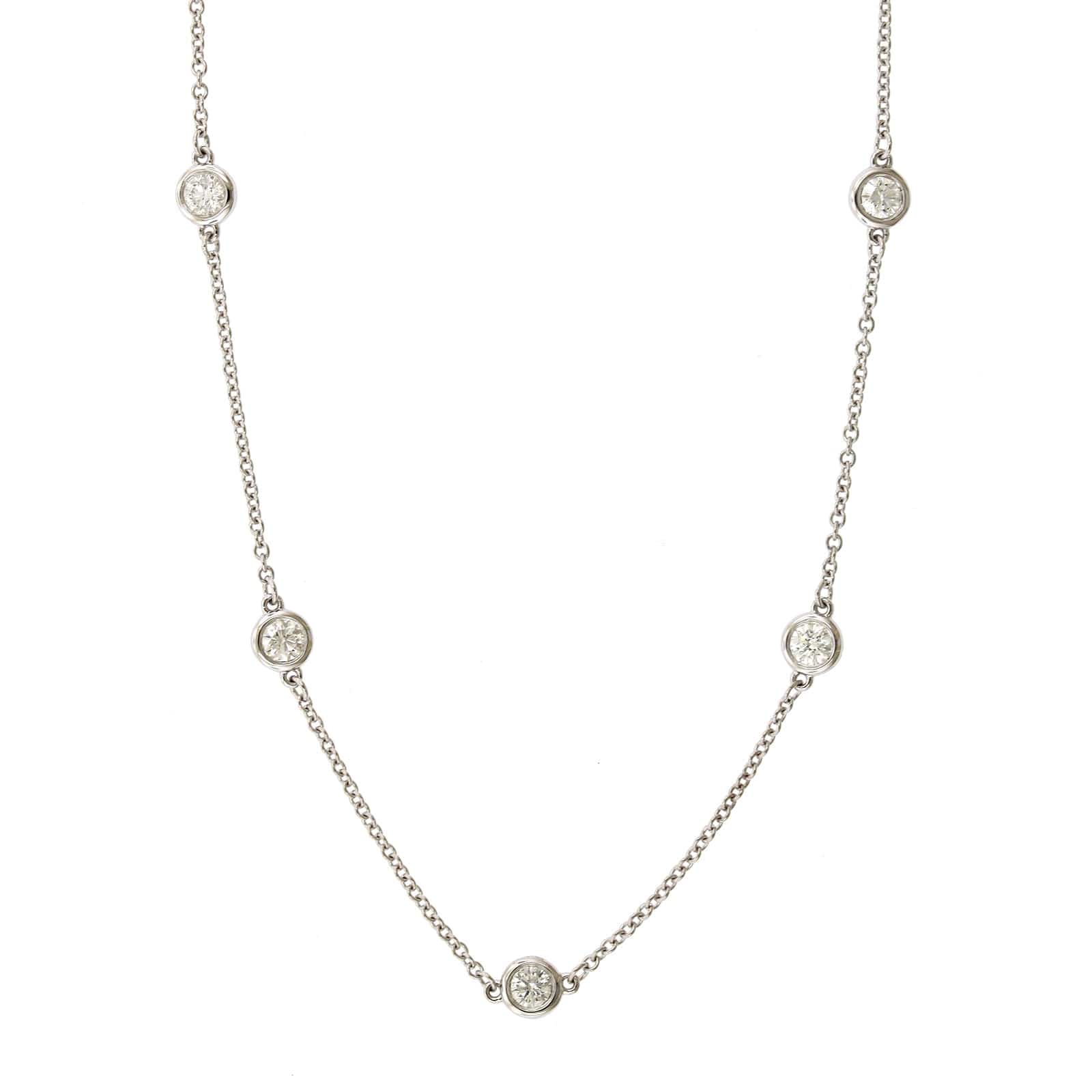 18K White Gold 13 Stone Diamond By The Yard Necklace - Image 4
