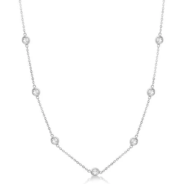 18K White Gold 29 Stone Diamond By The Yard Necklace