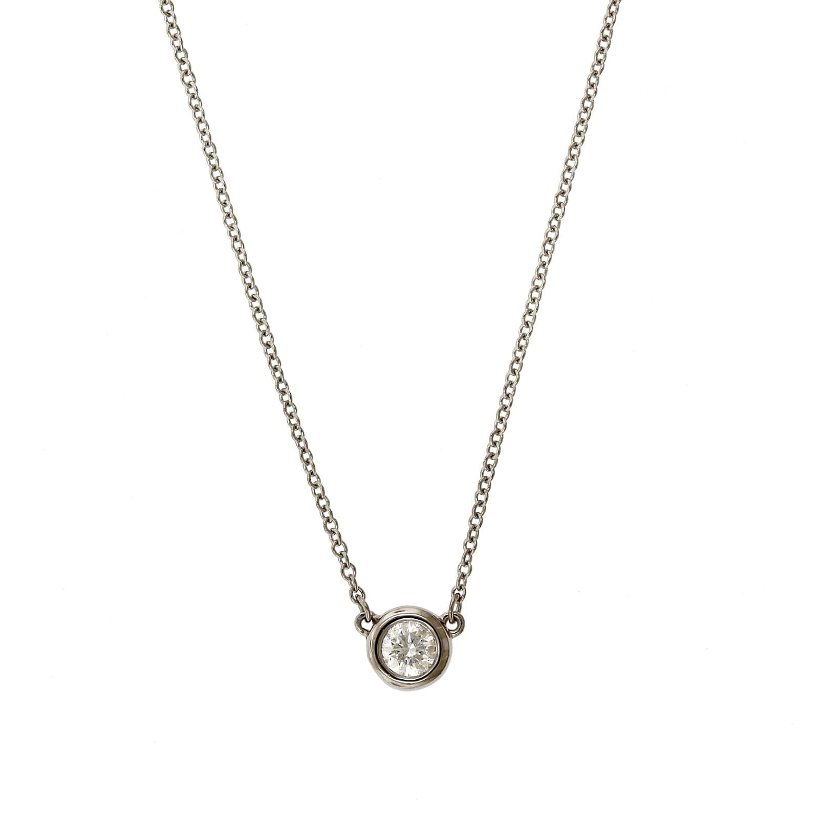 18K White Gold Bezel Set Round Diamond Pendant