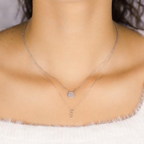 14K White Gold Vertical Diamond Bar Necklace - Image 2