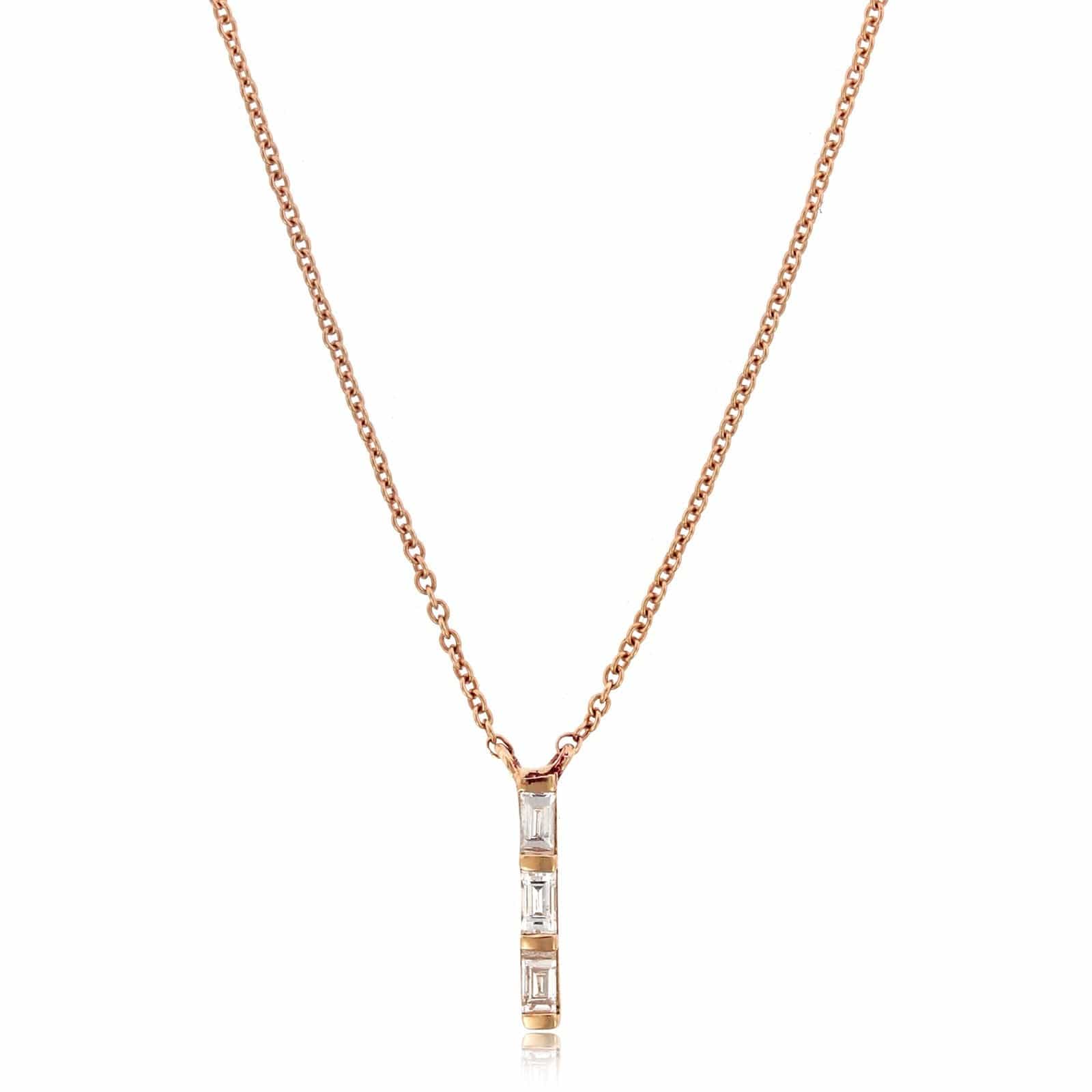 14K Rose Gold Vertical Baguette Diamond Necklace