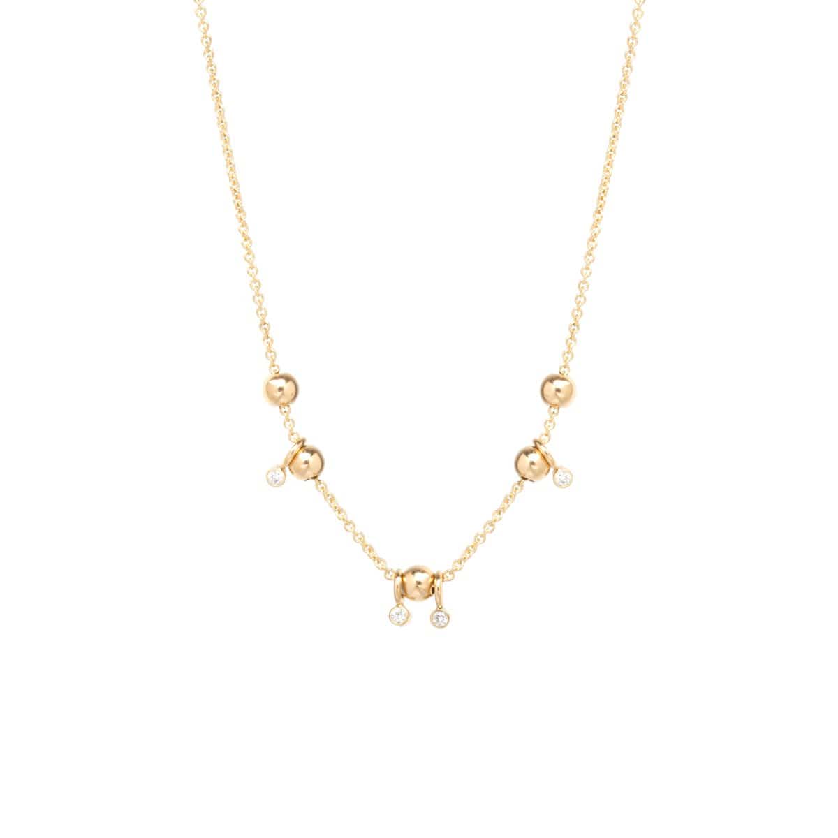 14K Yellow Gold Diamond and Bead Necklace