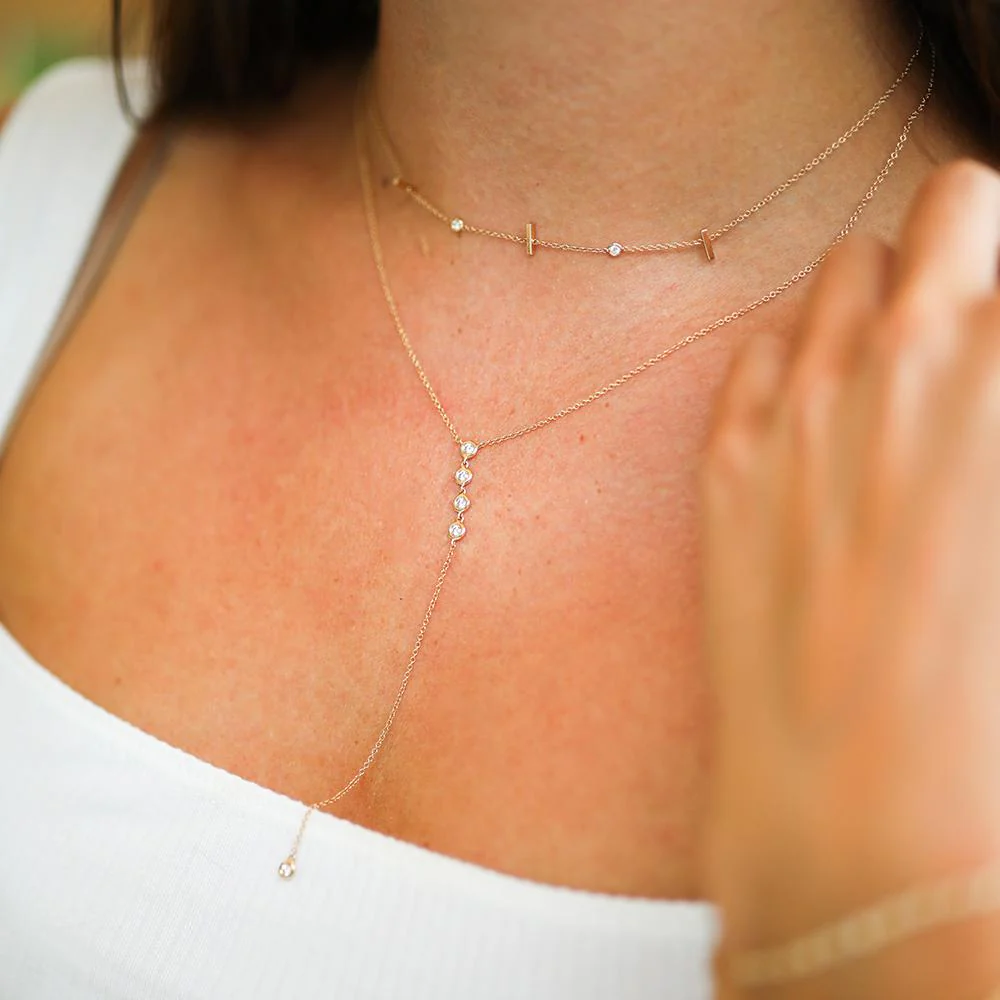 14K Yellow Gold Diamond Bar Necklace - Image 2