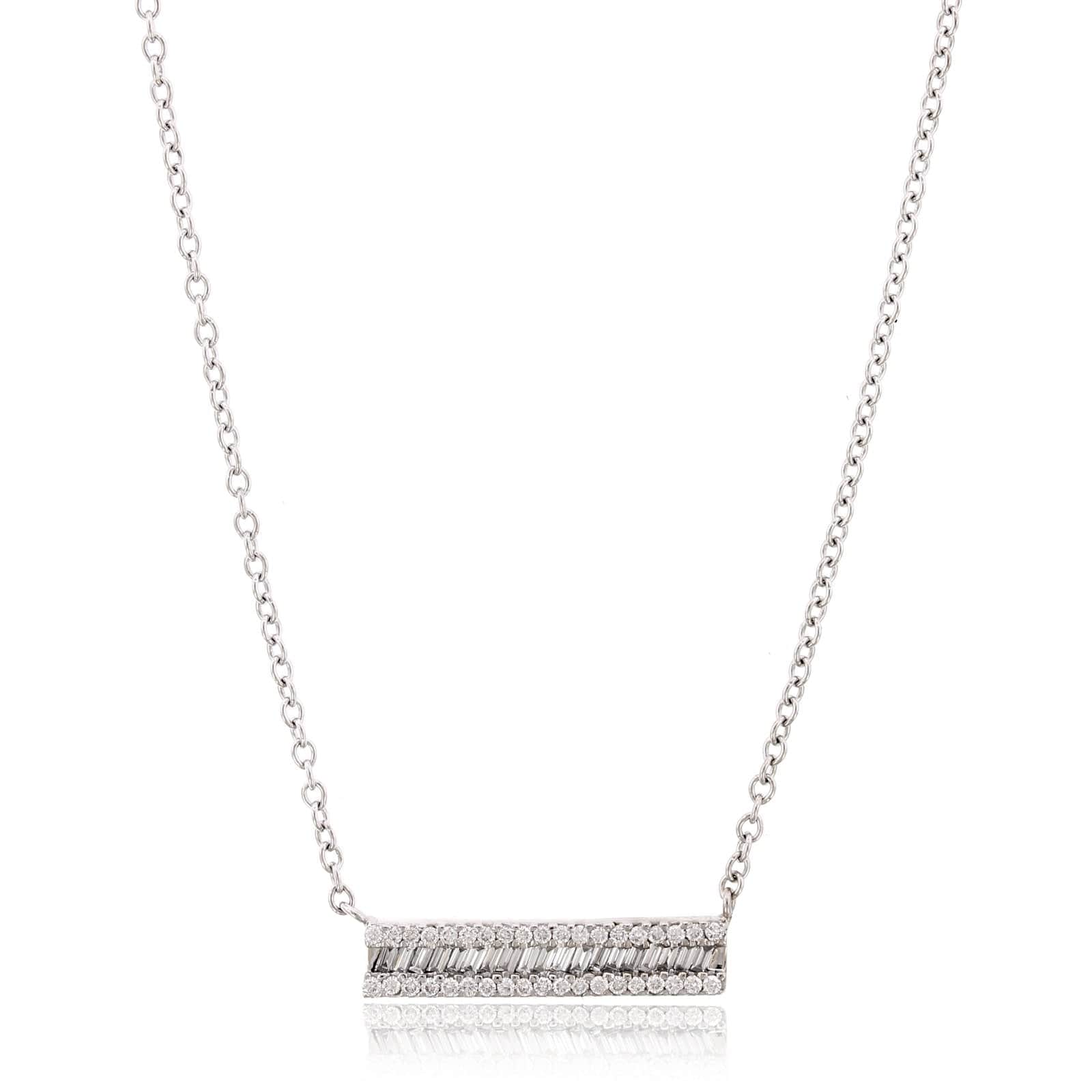 14K White Gold Diamond Baguette Bar Necklace