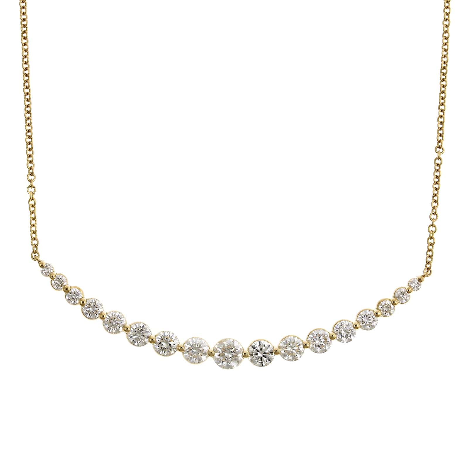 18K Yellow Gold Diamond Curve Bar Necklace - Image 6