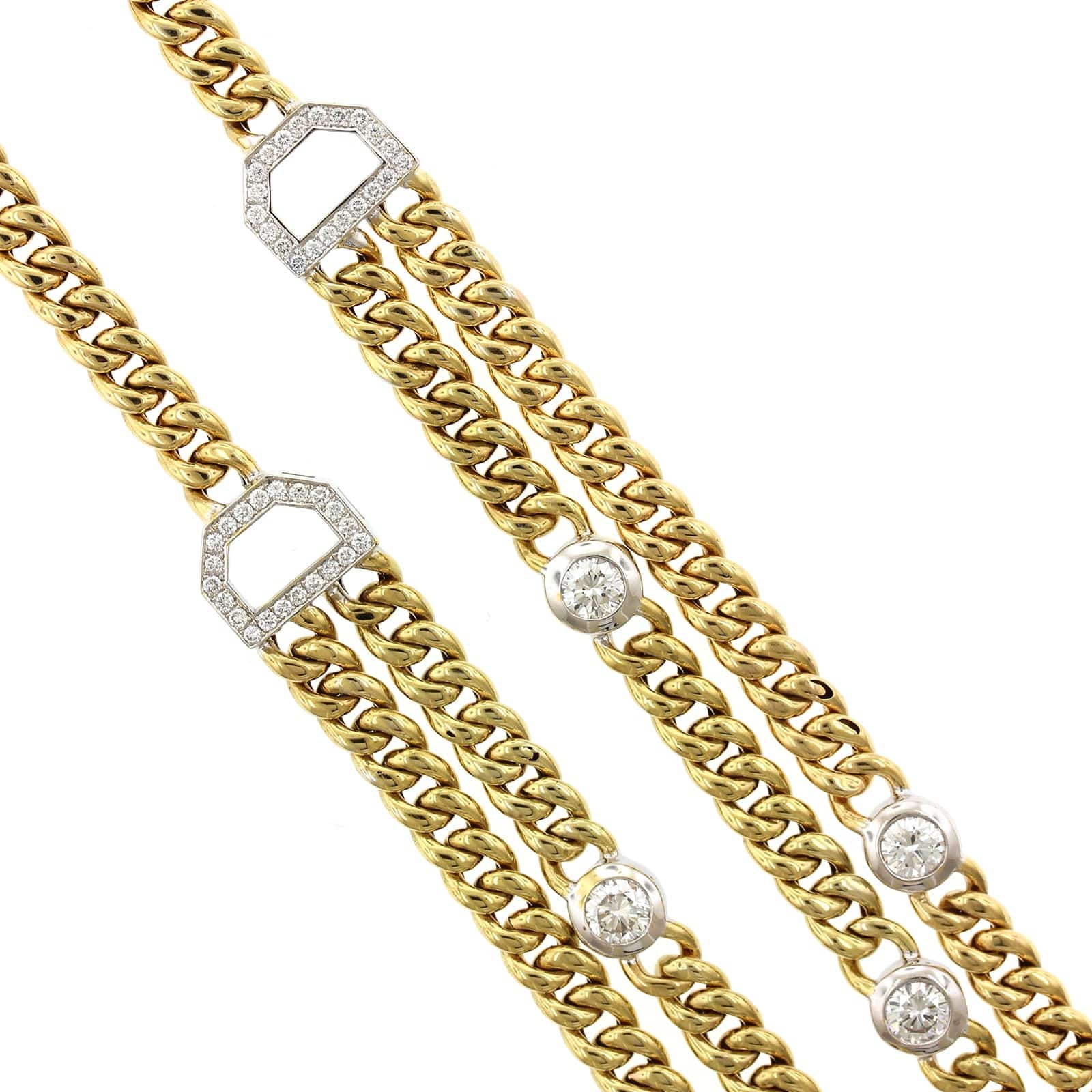 18K Yellow Gold Curb Link Double Layer Necklace - Image 2
