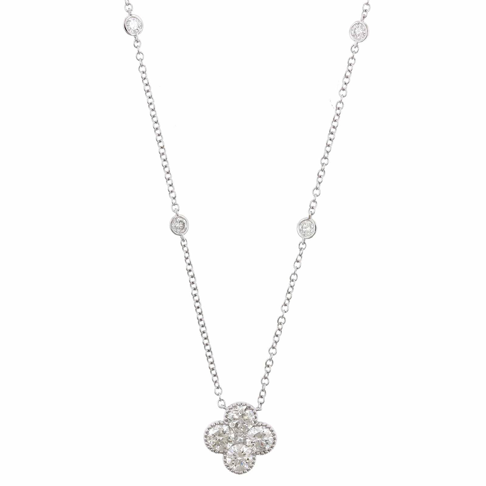 14K White Gold Clover Diamond Bezel Pendant