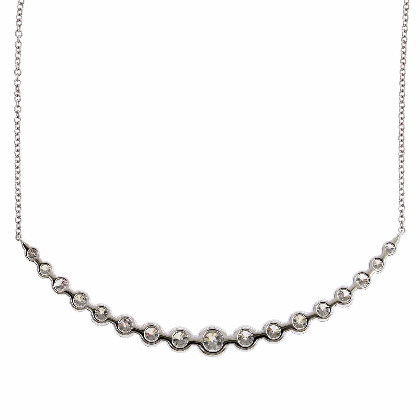18K White Gold Curve Bar Diamond Necklace - Image 2