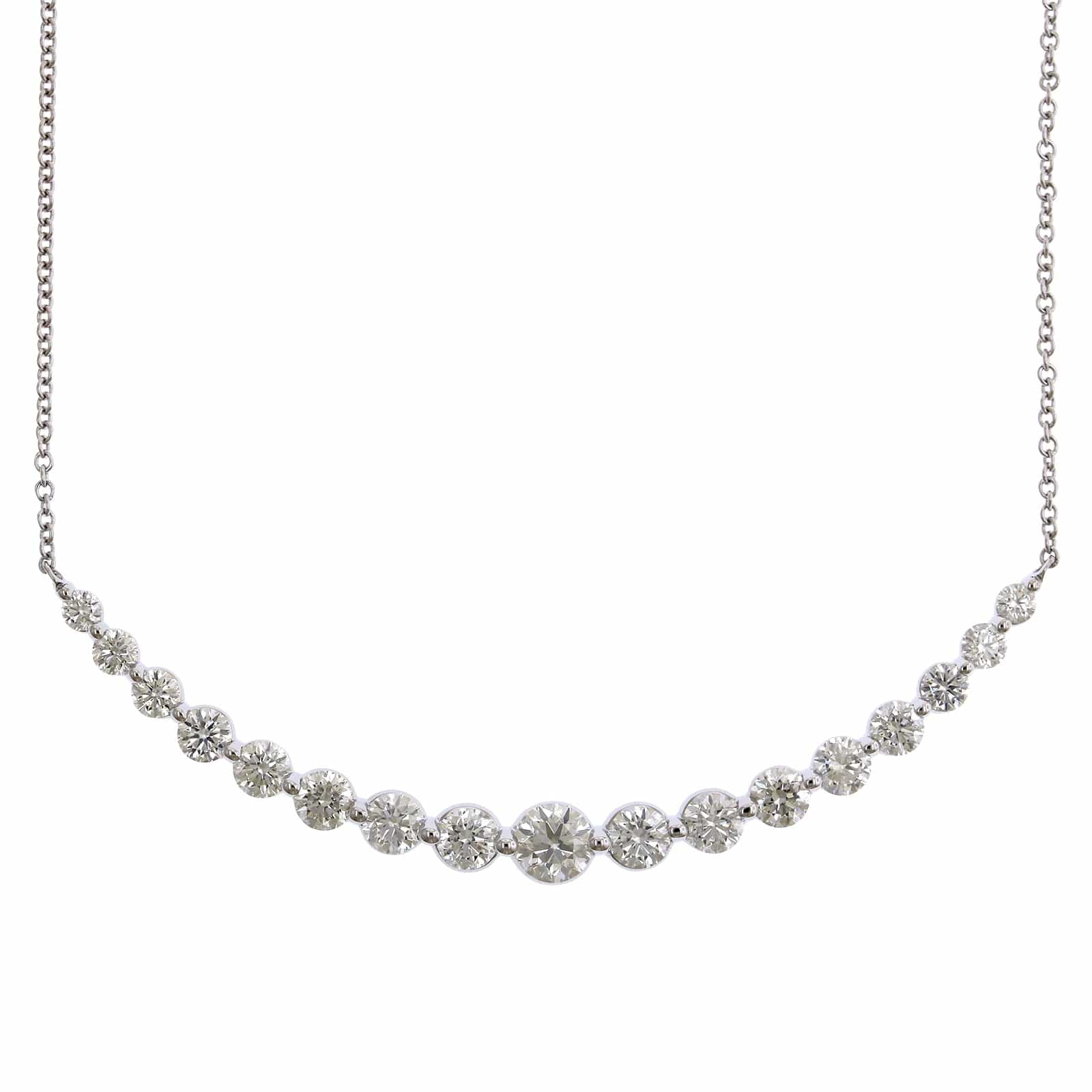 18K White Gold Curve Bar Diamond Necklace - Image 5