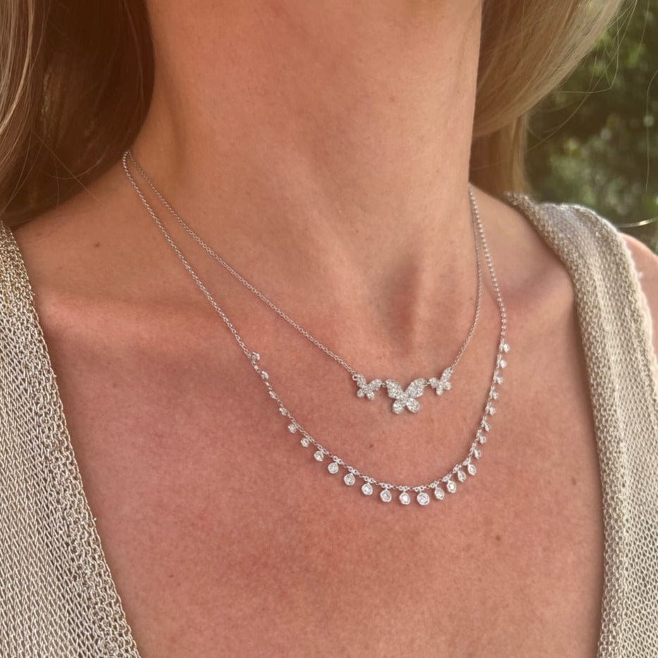 14K White Gold Diamond Dangle Station Necklace - Image 2