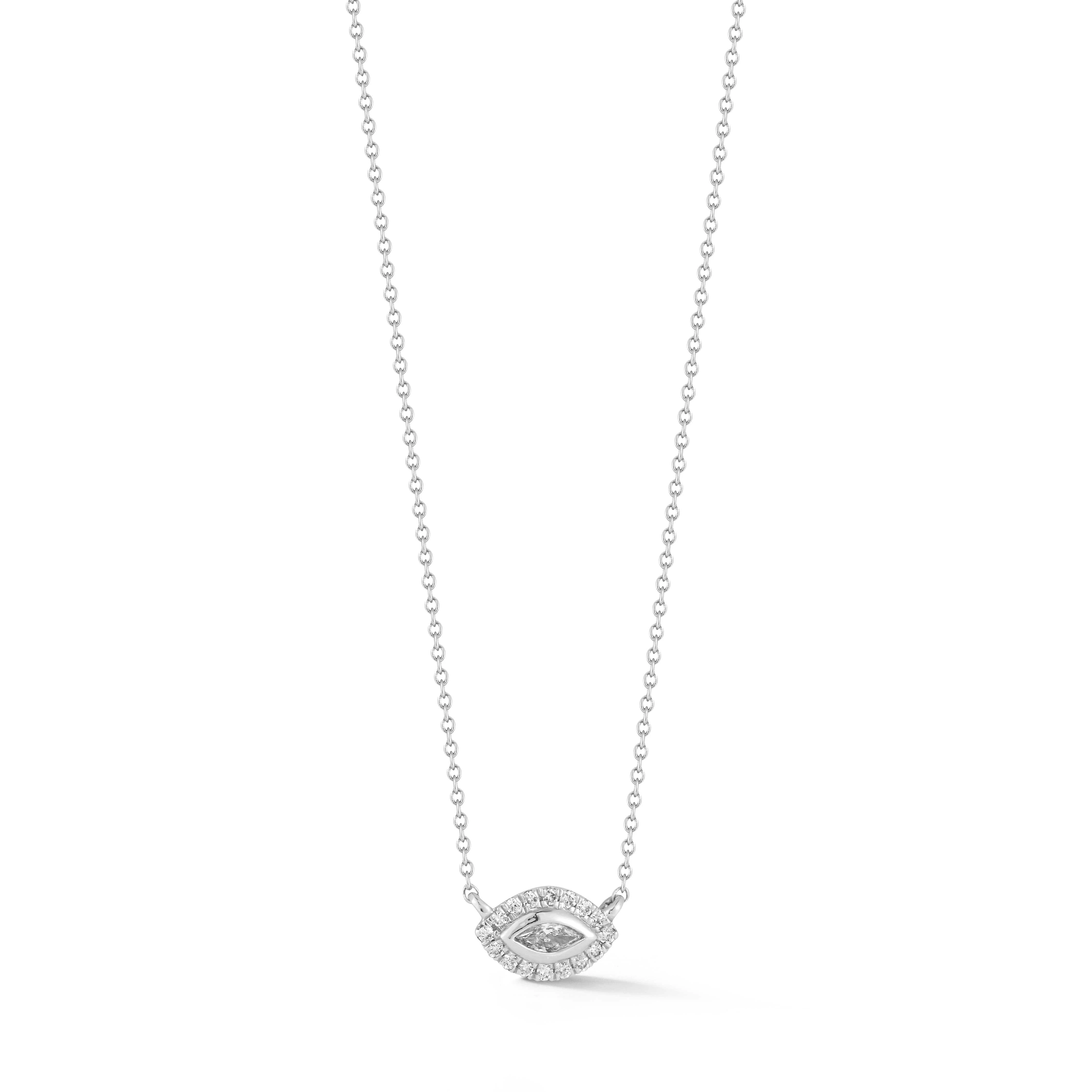 14K White Gold Diamond Evil Eye Halo Necklace