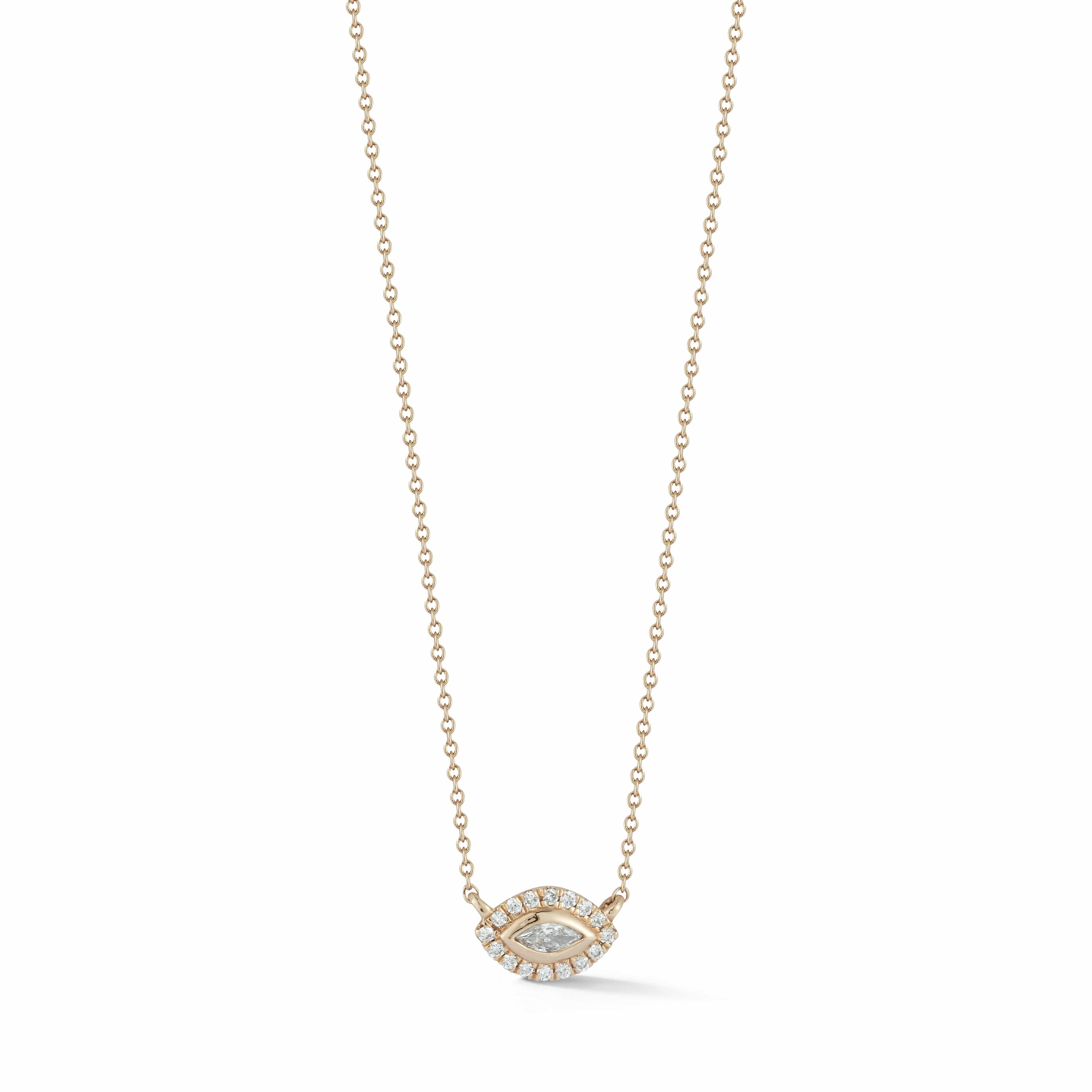 14K Yellow Gold Diamond Evil Eye Halo Necklace