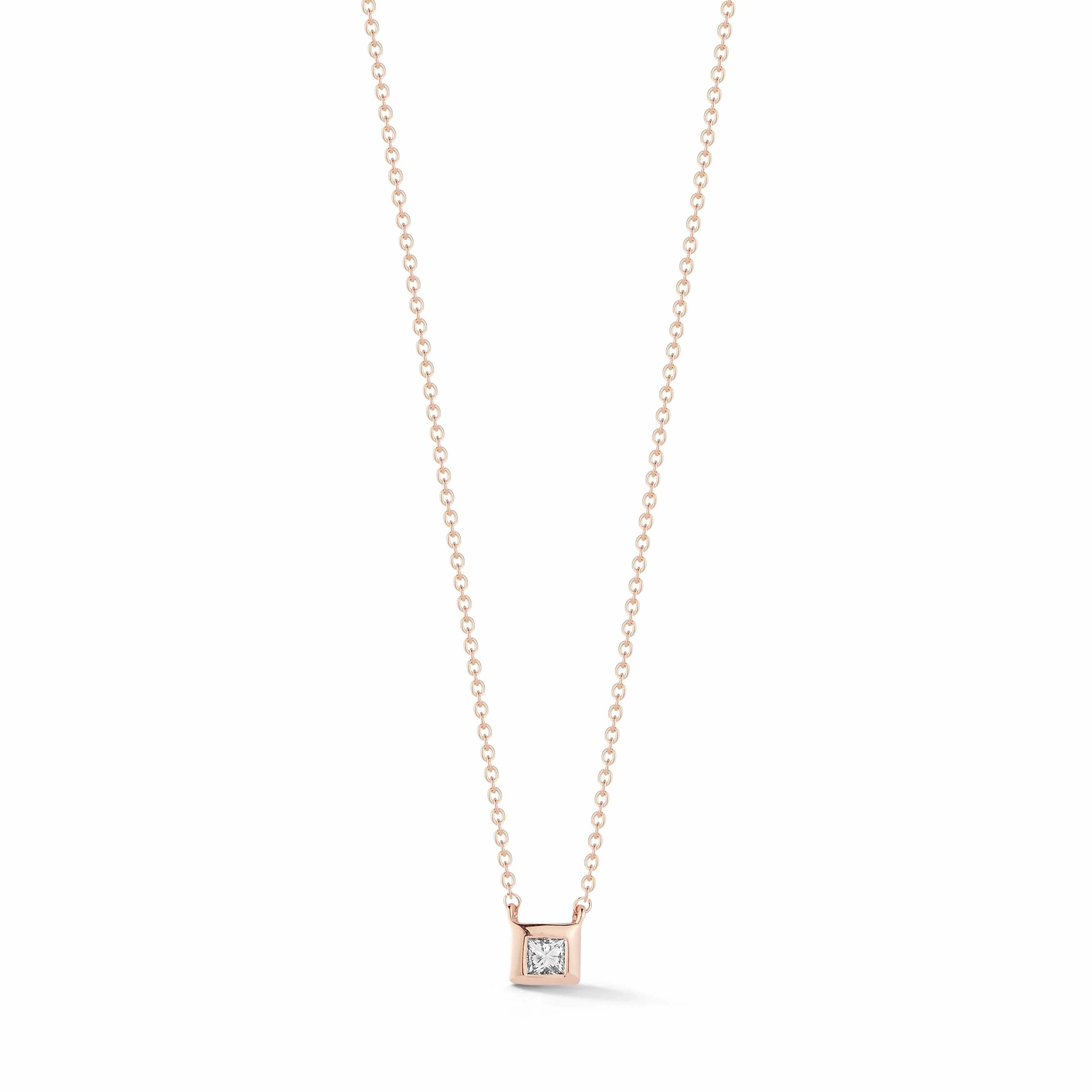 14K Rose Gold Princess Cut Diamond Necklace