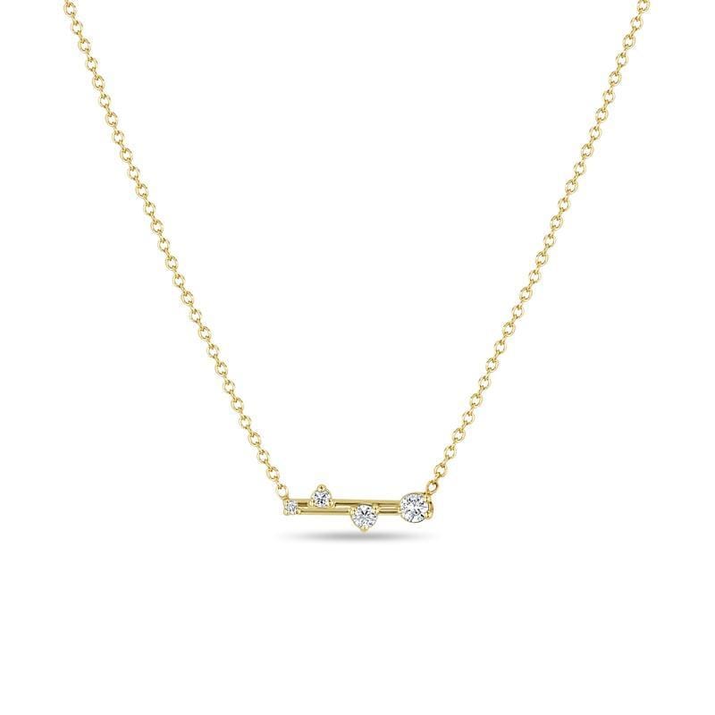 14K Yellow Gold Scattered Diamond Bar Necklace