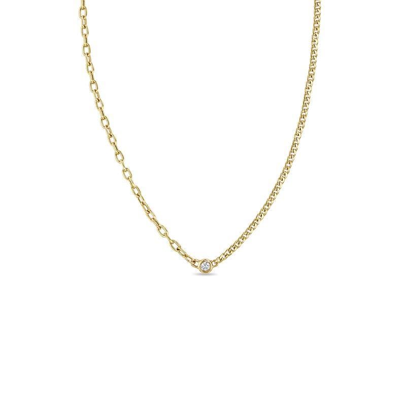 14K Yellow Gold Mix Chain Single Diamond Necklace