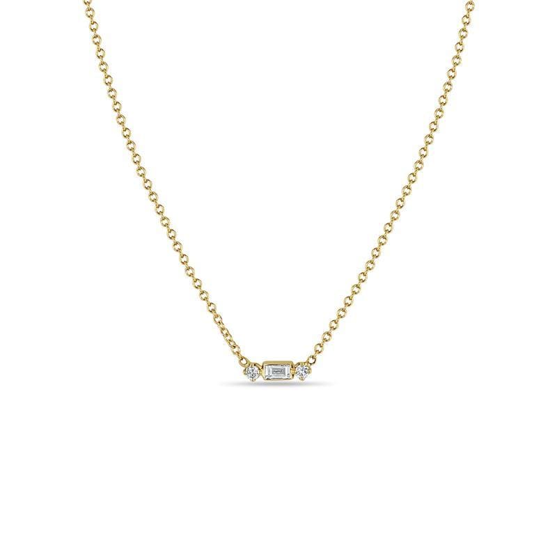 14K Yellow Gold Baguette with Side Diamond Necklace