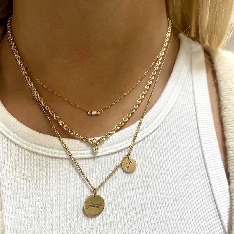 14K Yellow Gold Baguette with Side Diamond Necklace - Image 2
