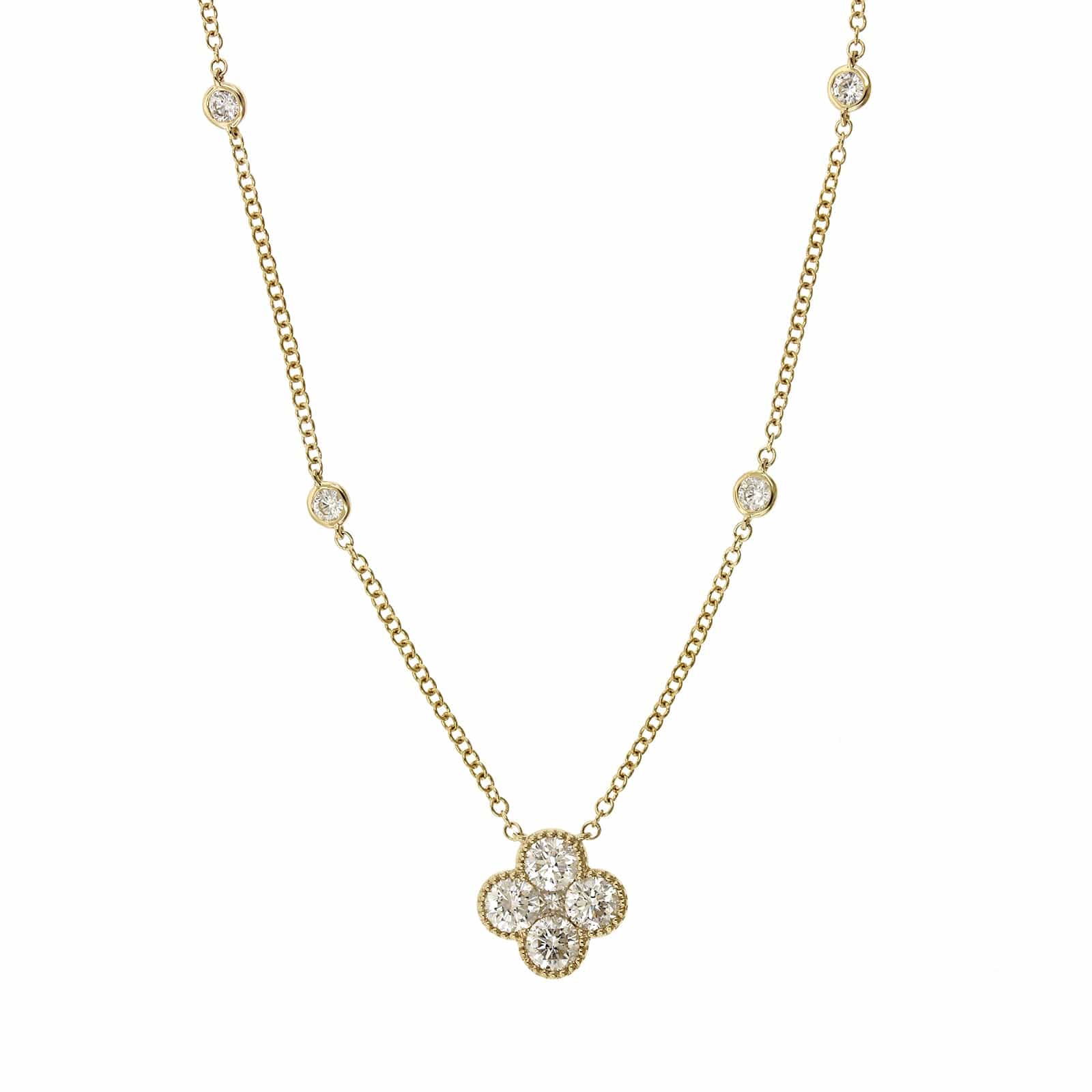 14K Yellow Gold Diamond Clover Necklace