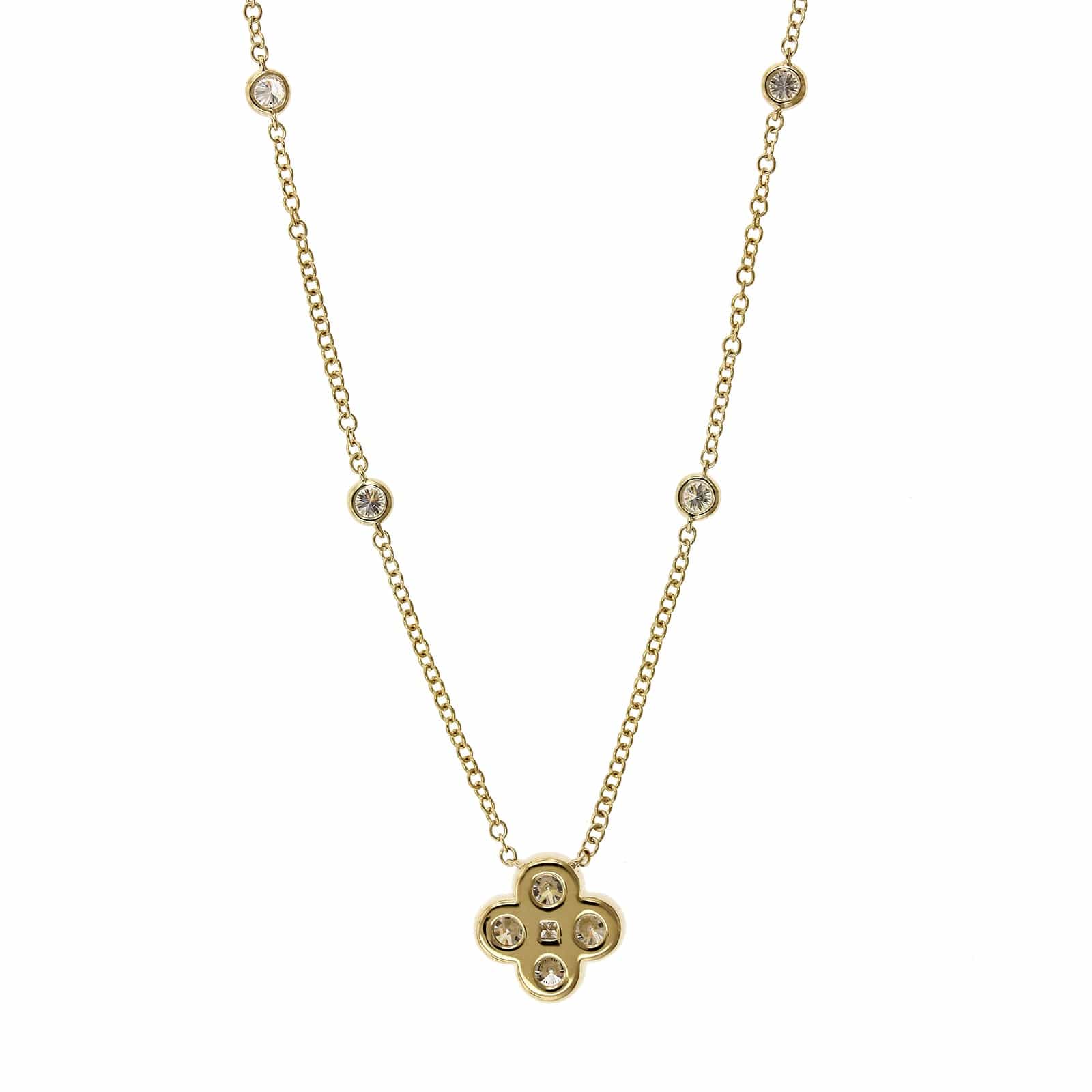 14K Yellow Gold Diamond Clover Necklace - Image 2