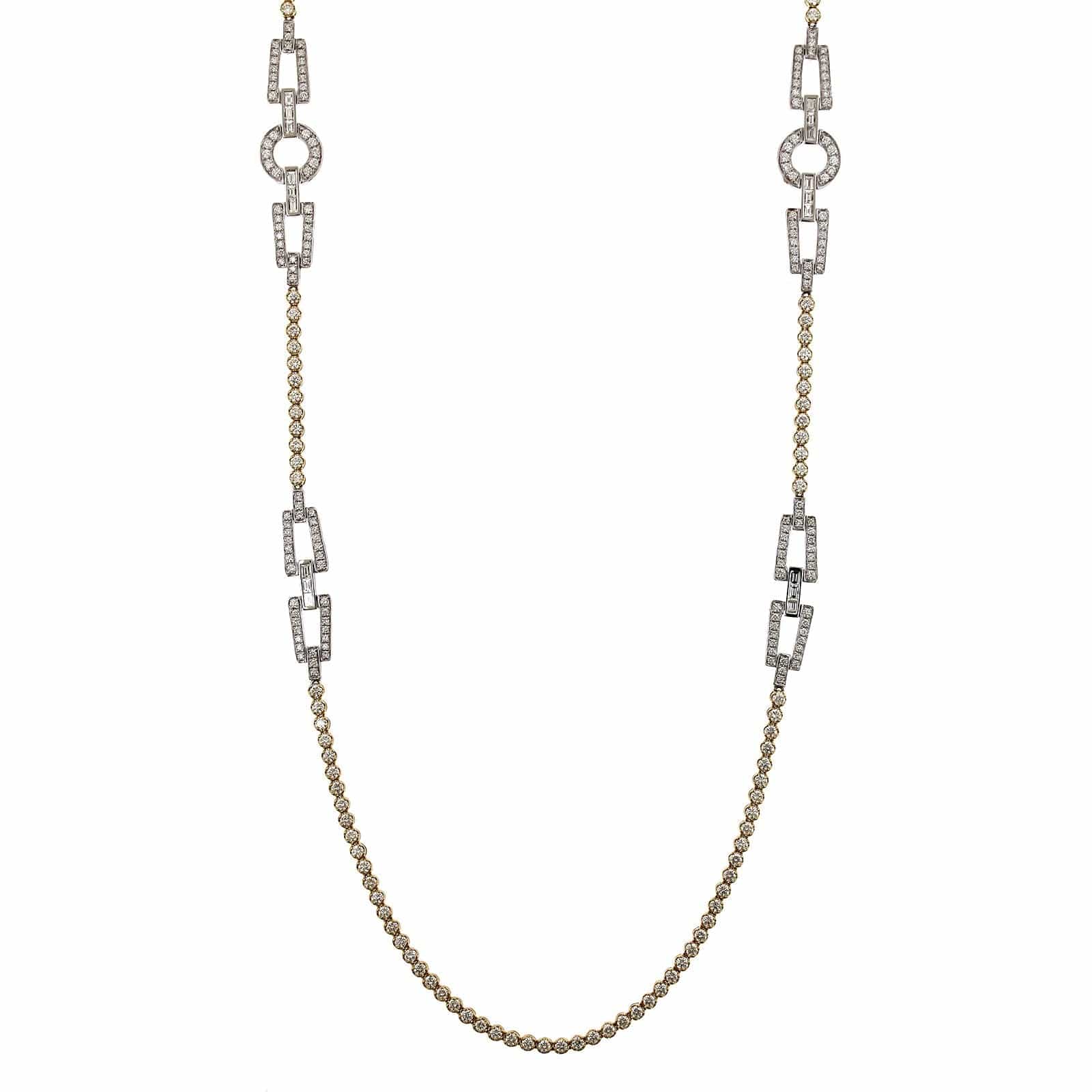 18K Two-Tone Alternating Link Diamond Necklace