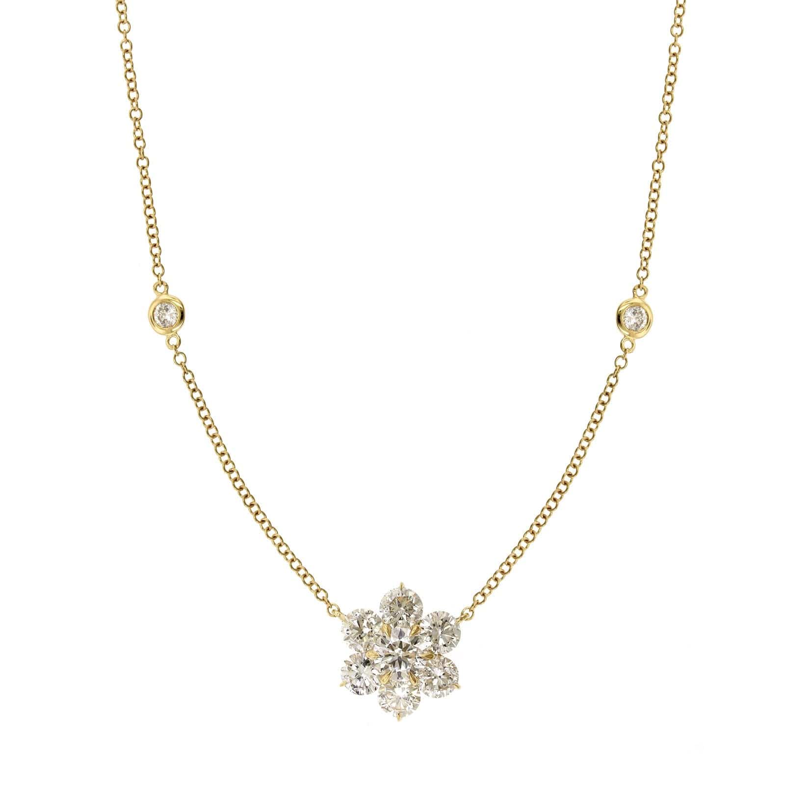 18K Yellow Gold Diamond Flower on Diamond by The Yard Necklace - Image 5