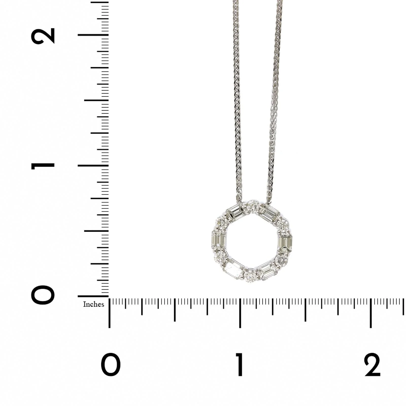Platinum Emerald and Round Diamond Open Circle Pendant - Image 4