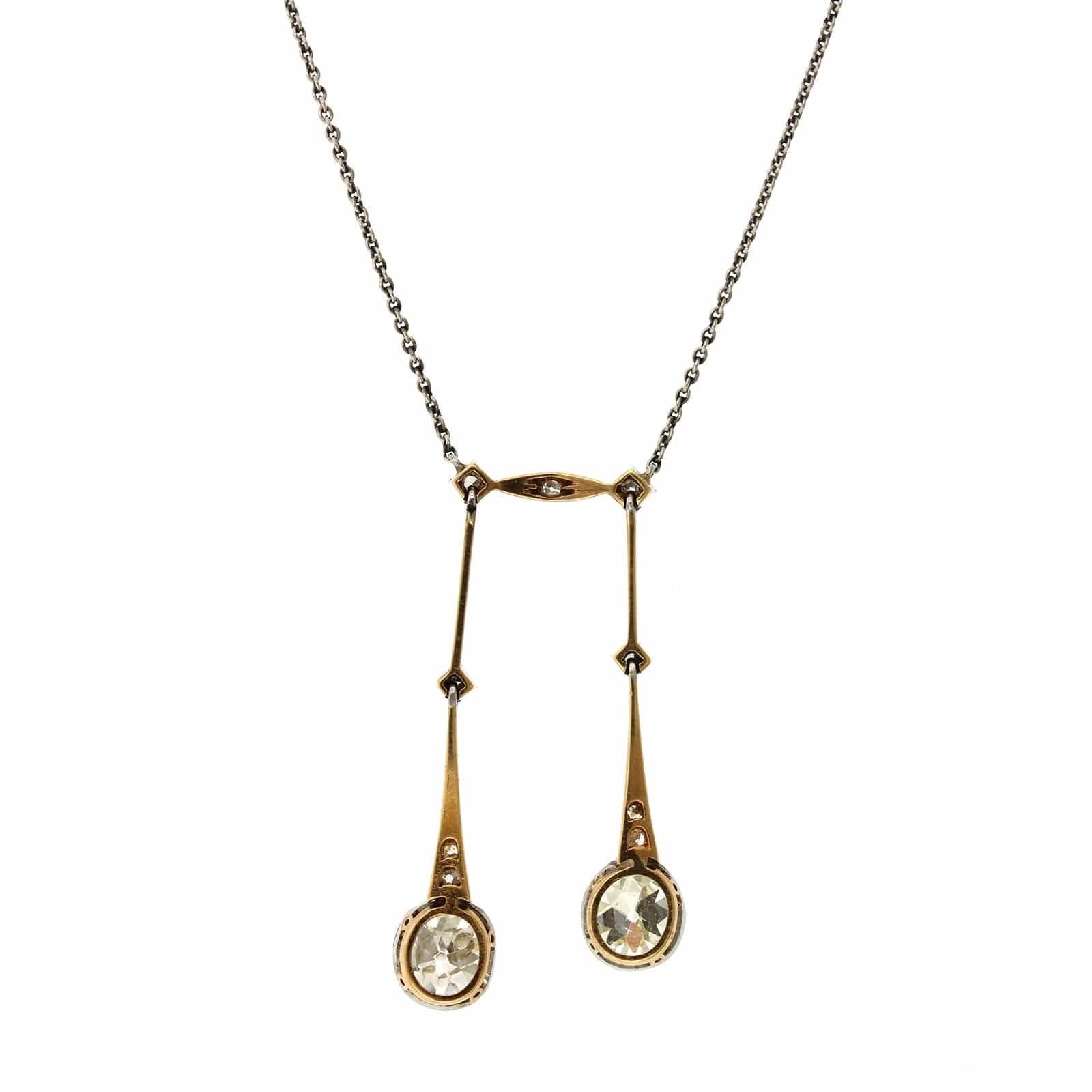 Platinum Old Mine Cut Diamond Drop Style Necklace - Image 2