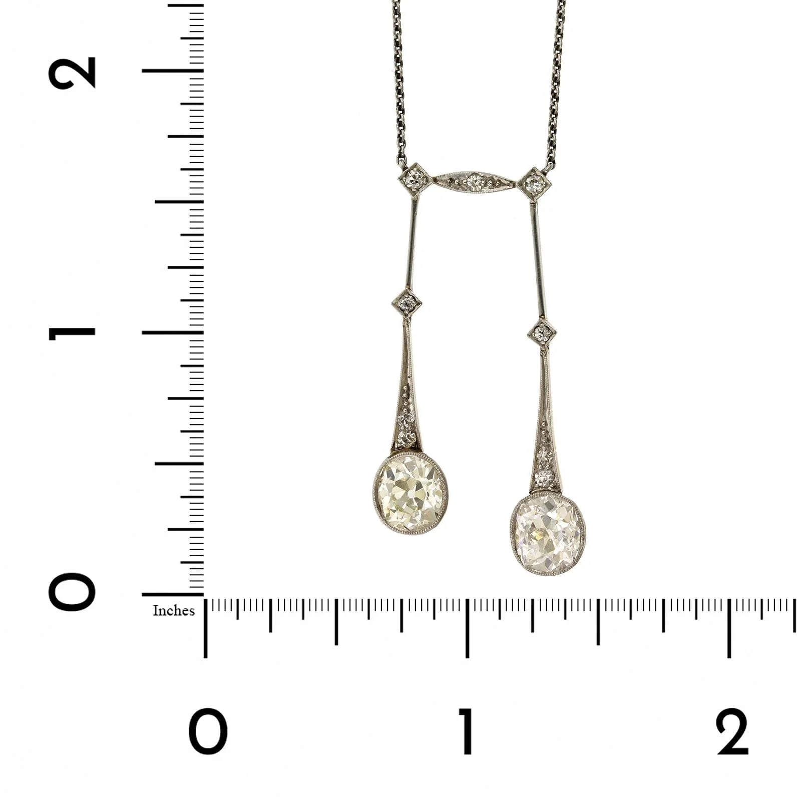 Platinum Old Mine Cut Diamond Drop Style Necklace - Image 4