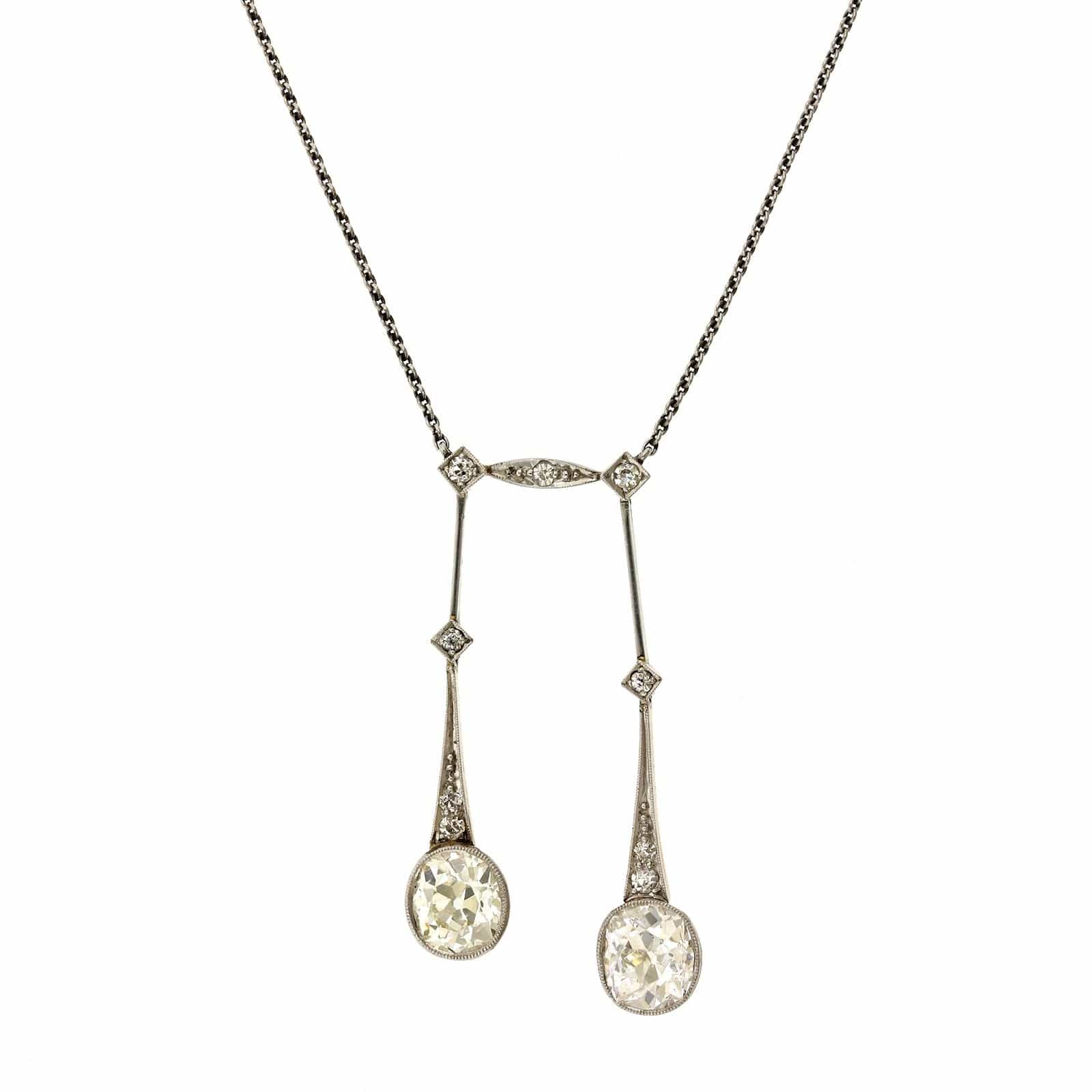 Platinum Old Mine Cut Diamond Drop Style Necklace - Image 5