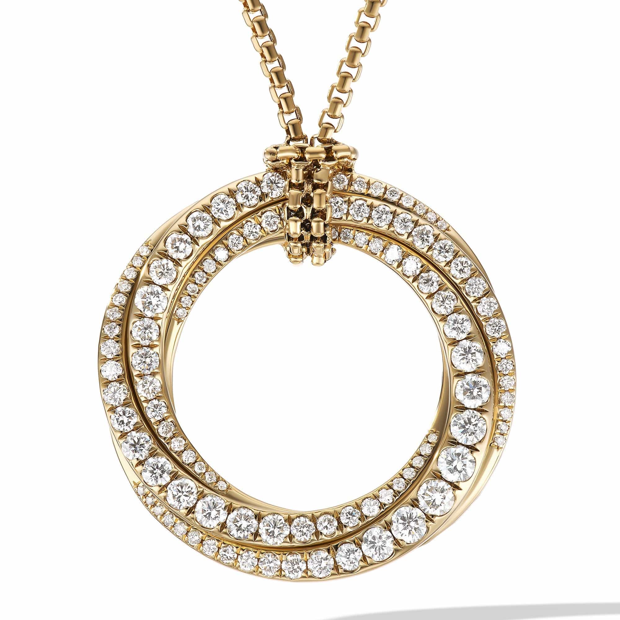 Pavé Crossover Pendant Necklace in 18K Yellow Gold with Diamonds