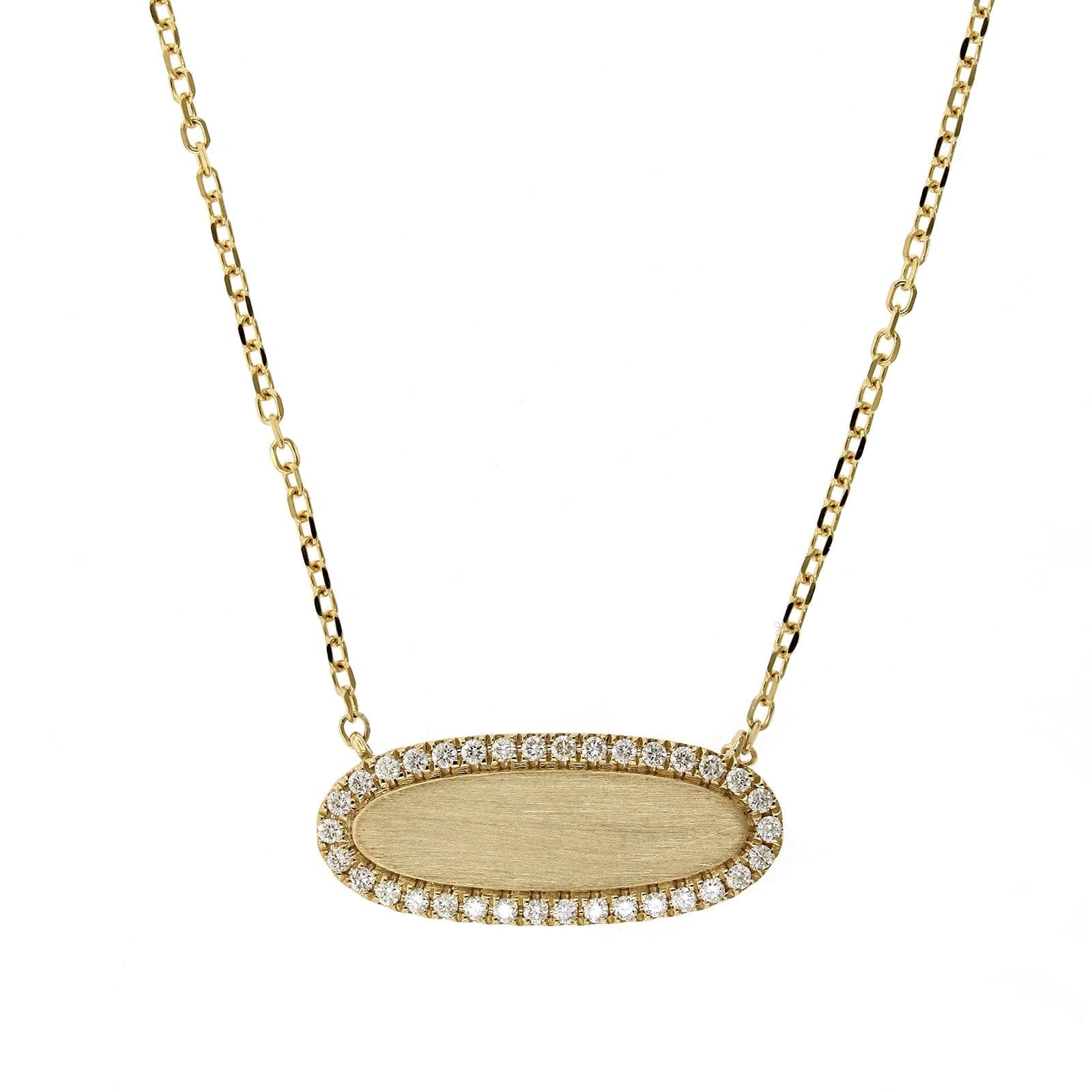 14K Yellow Gold Oval Disc with Pave Diamond Halo Necklace