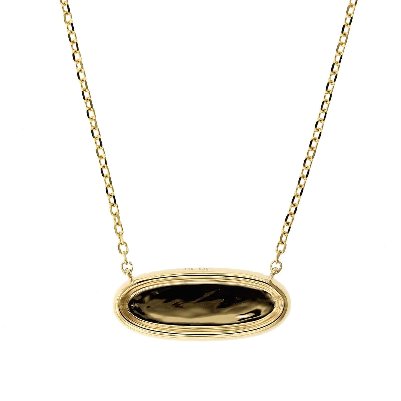 14K Yellow Gold Oval Disc with Pave Diamond Halo Necklace - Image 2