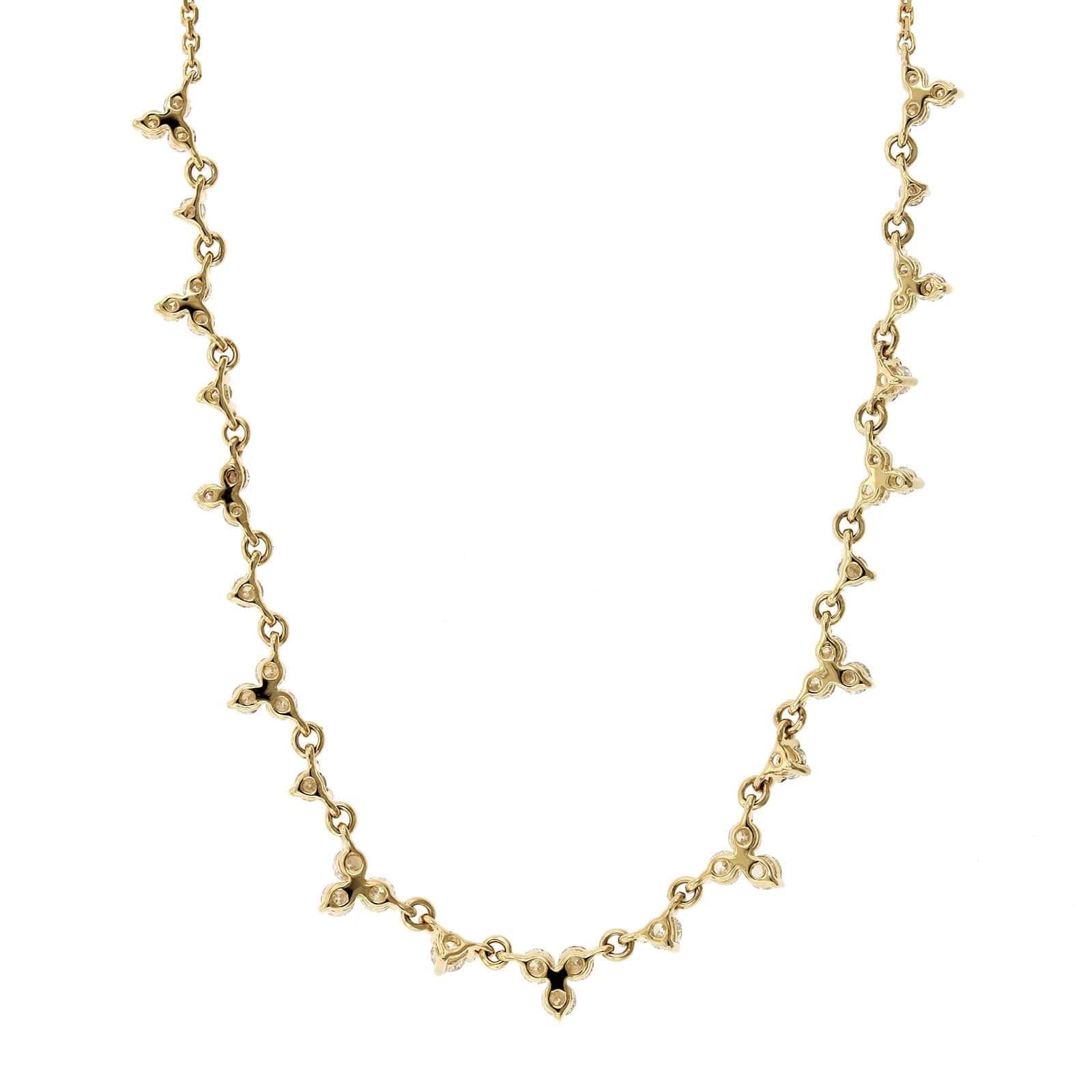 14K Yellow Gold Diamond Cluster Chain Necklace - Image 2
