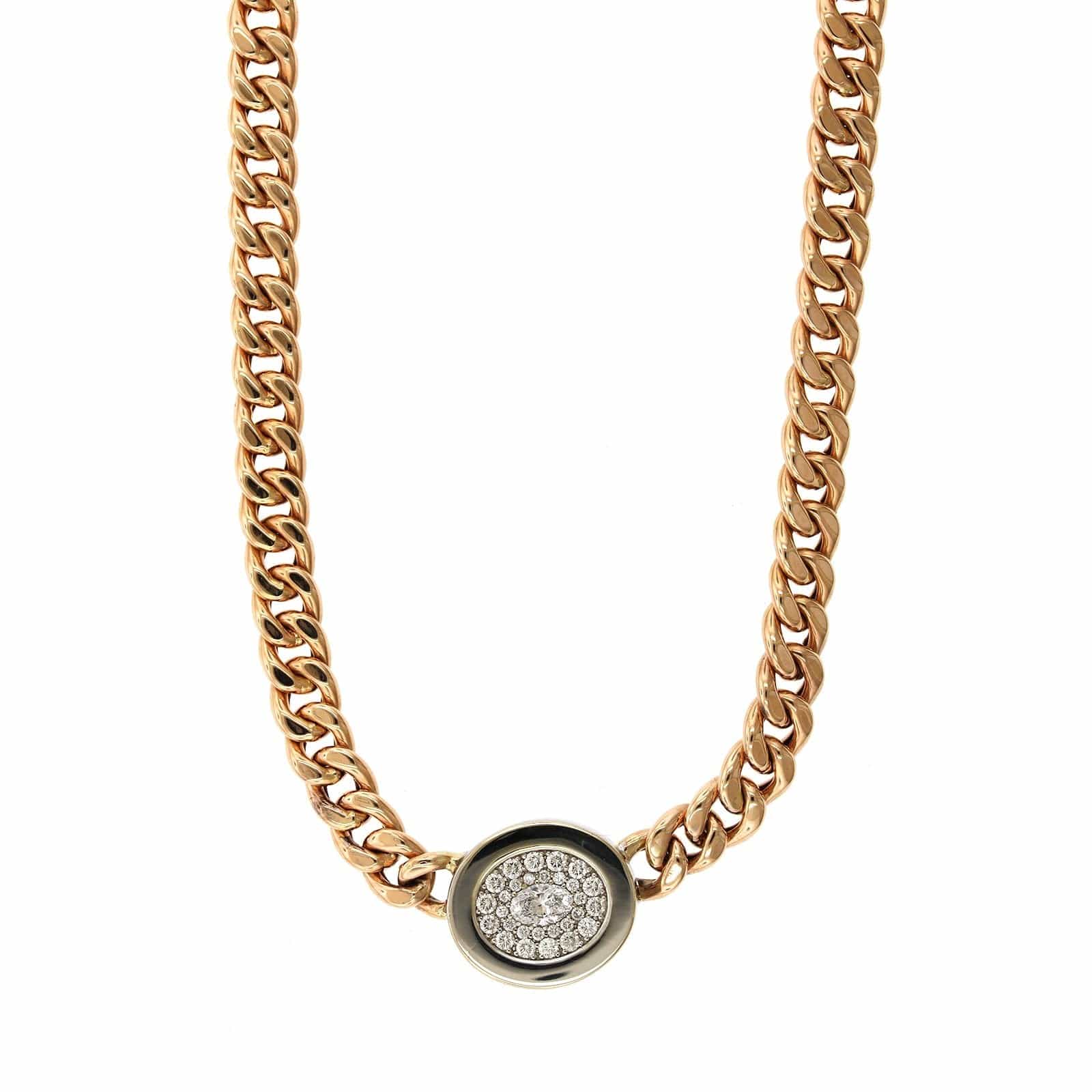 18K Rose Gold Cuban Link with Pave Diamond Necklace