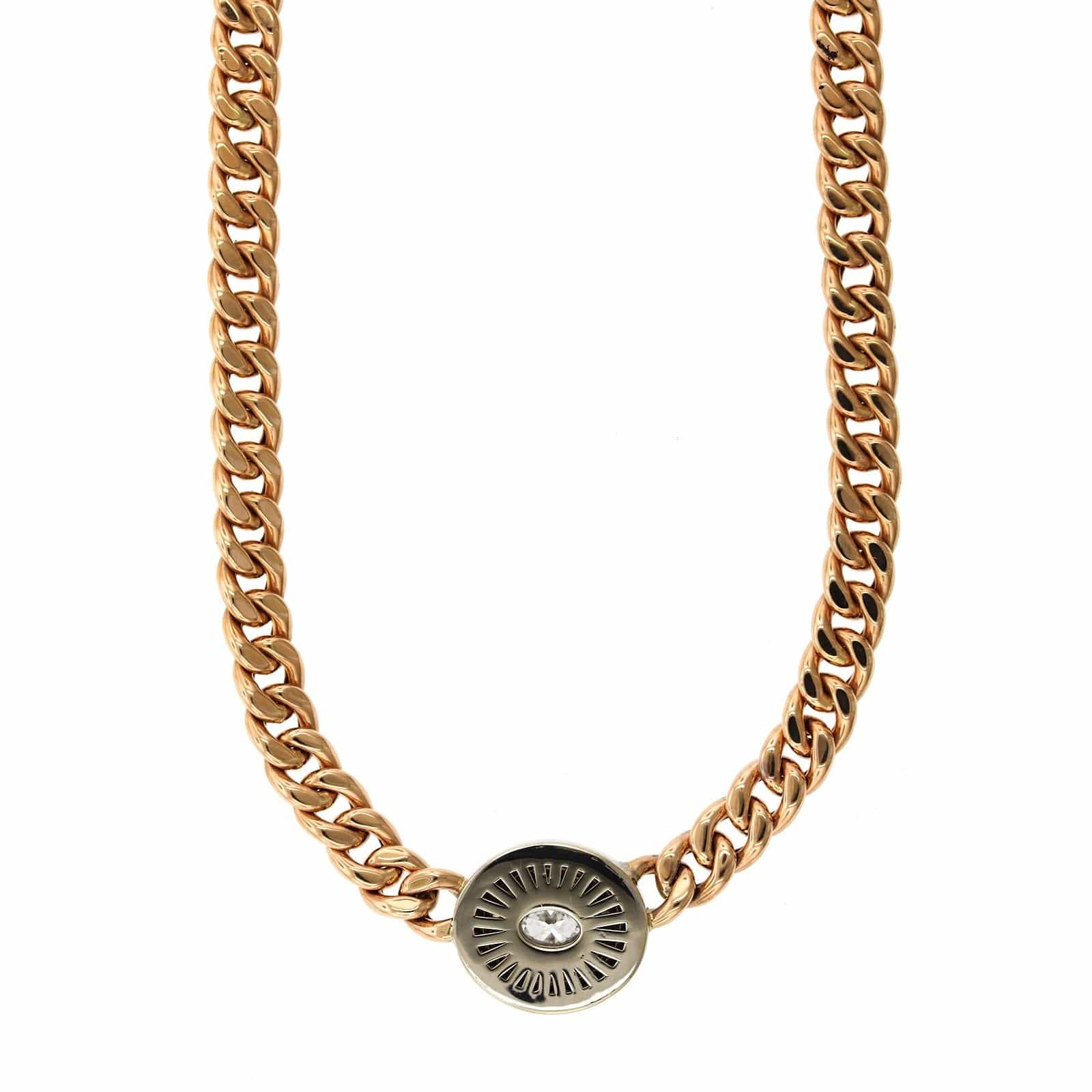 18K Rose Gold Cuban Link with Pave Diamond Necklace - Image 3