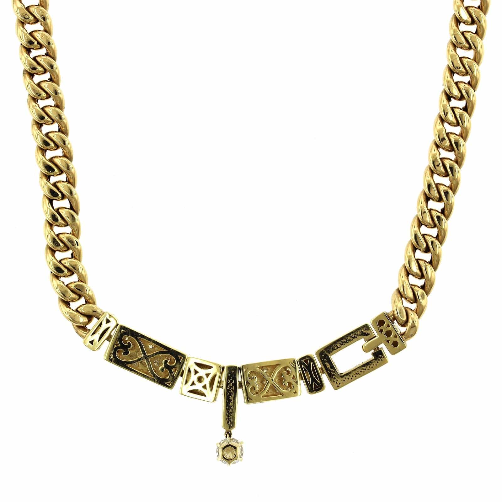 18K Yellow Gold Cuban Chain Diamond Necklace - Image 3