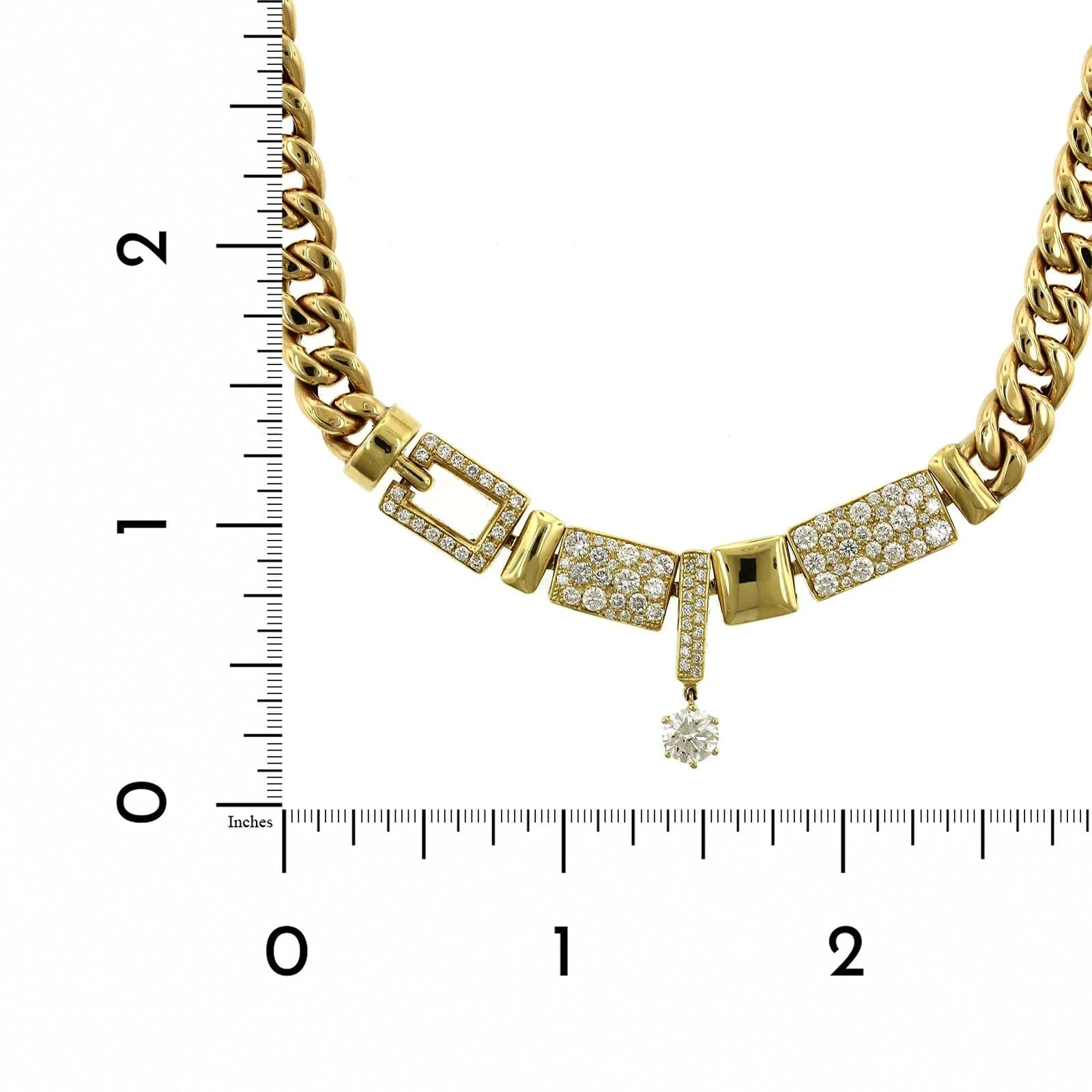 18K Yellow Gold Cuban Chain Diamond Necklace - Image 4