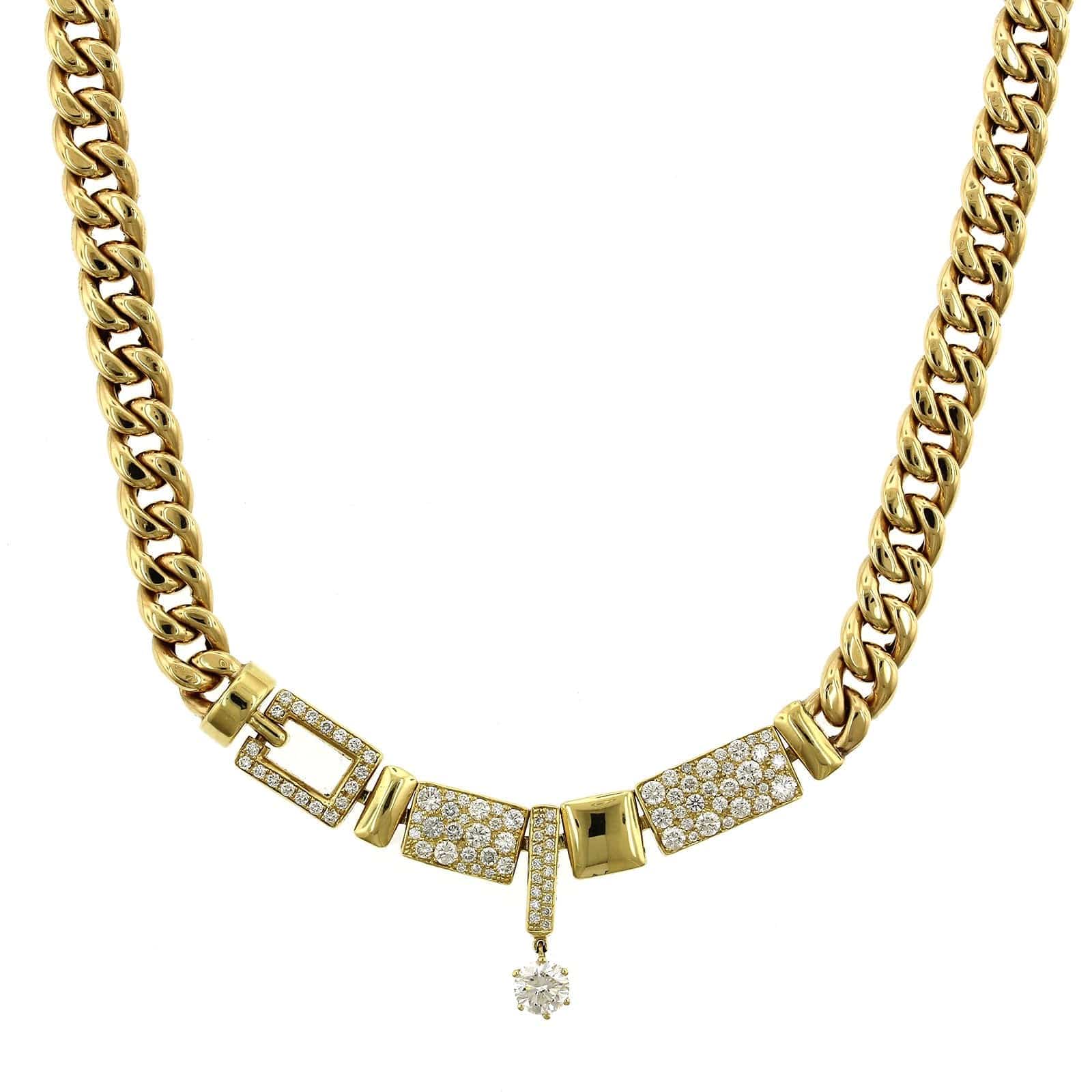 18K Yellow Gold Cuban Chain Diamond Necklace - Image 5