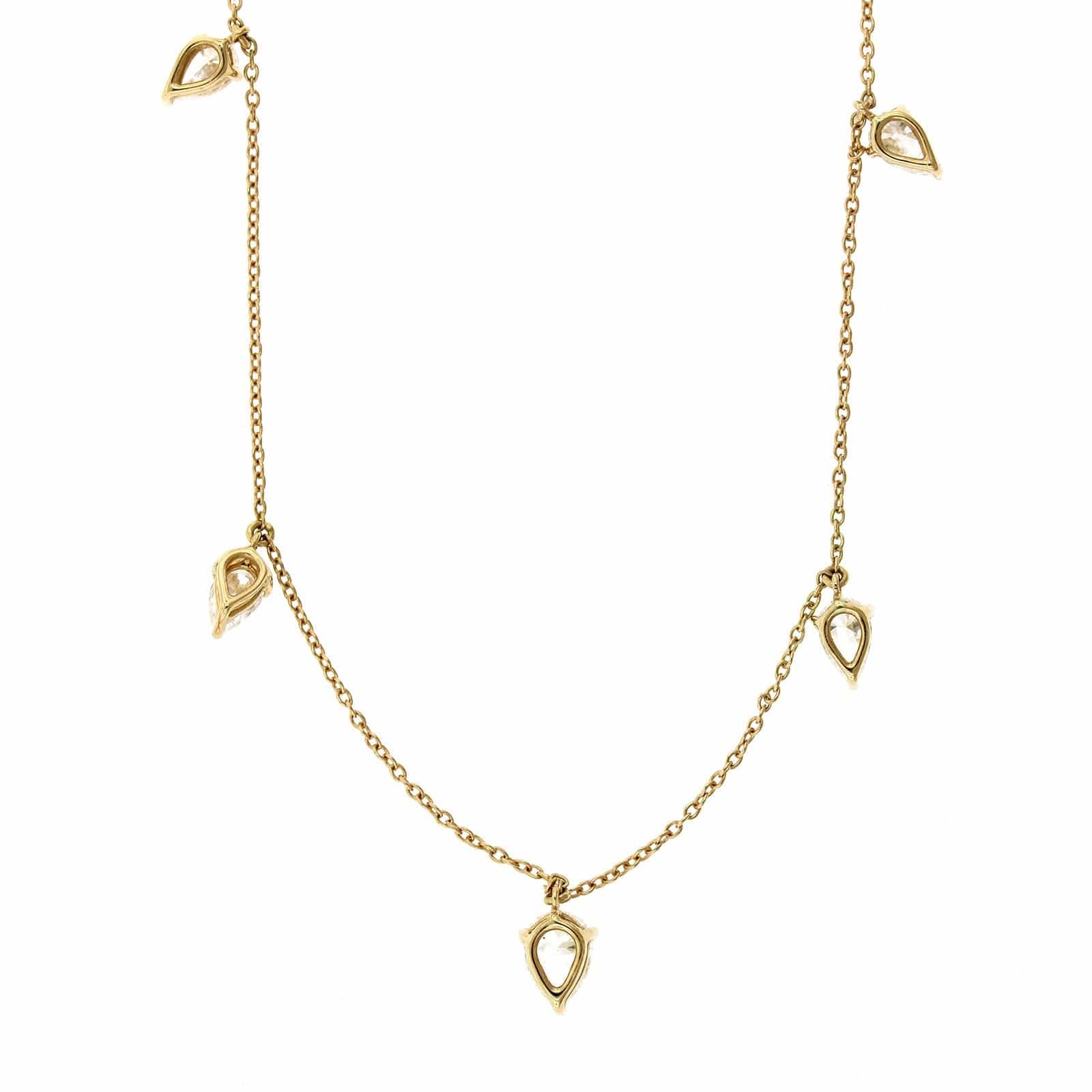 18K Yellow Gold 5 Pear Shape Diamond Station Necklace - Image 2